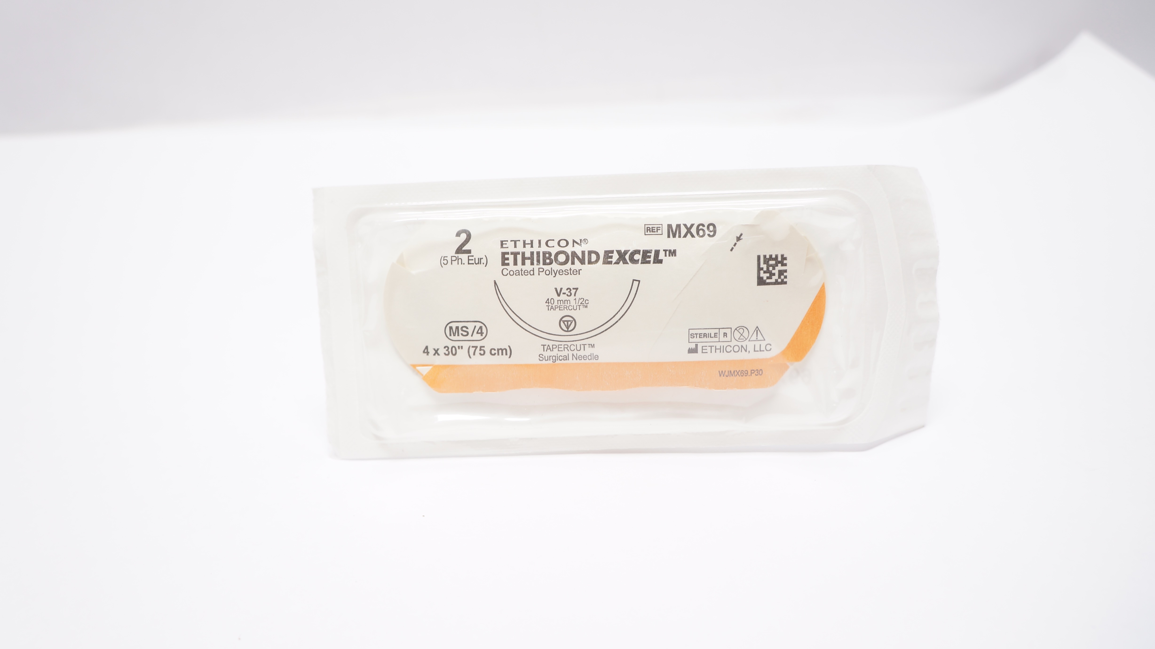 Ethicon MX69 2 ETHIBOND EXCEL Polyester Stre V-37 40mm 1/2c Tapercut, 4 x 30inch