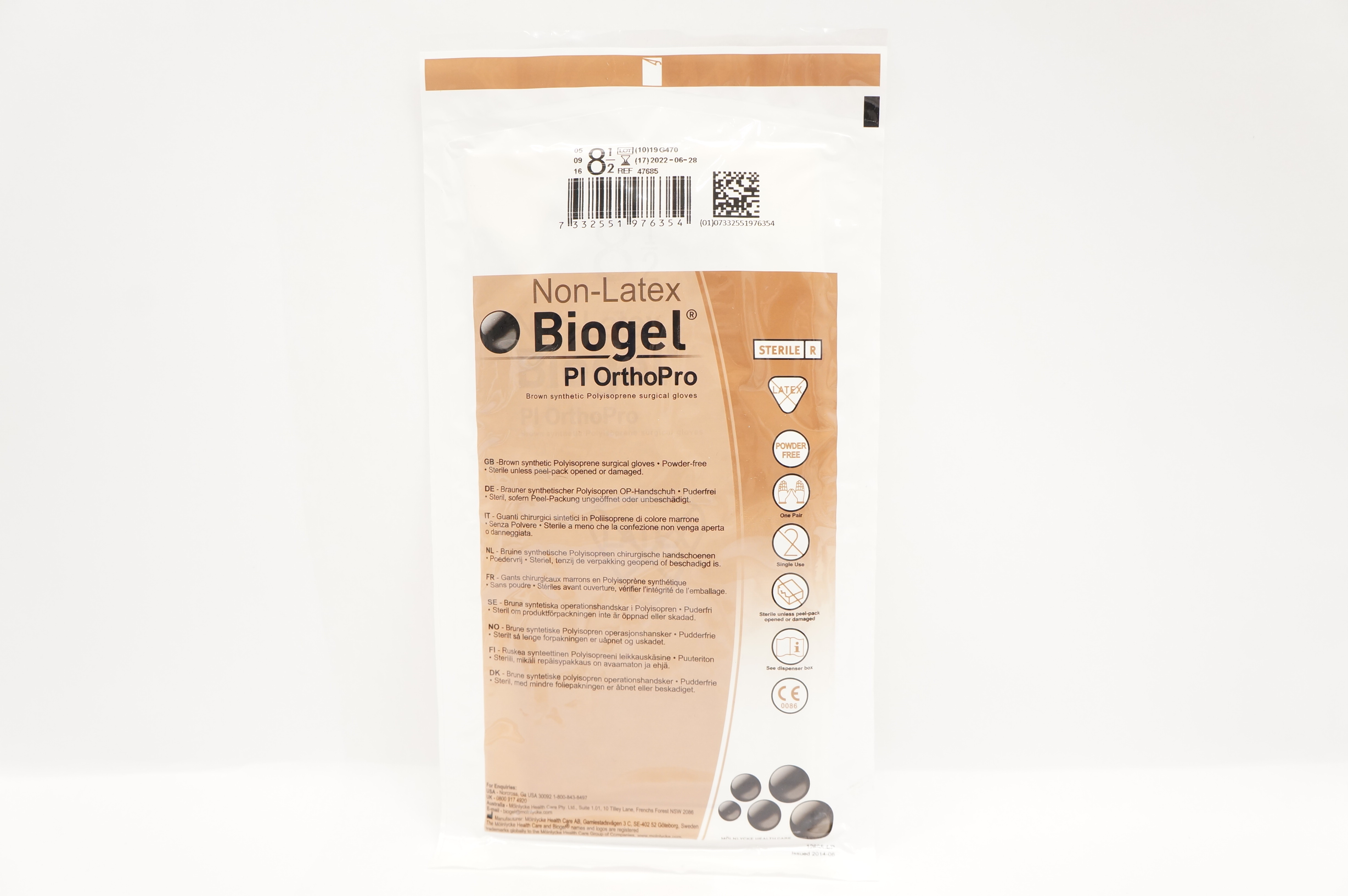 Molnlycke Healthcare 47685 Biogel Pl OrthoPro Surgical Gloves Size 8-1/2