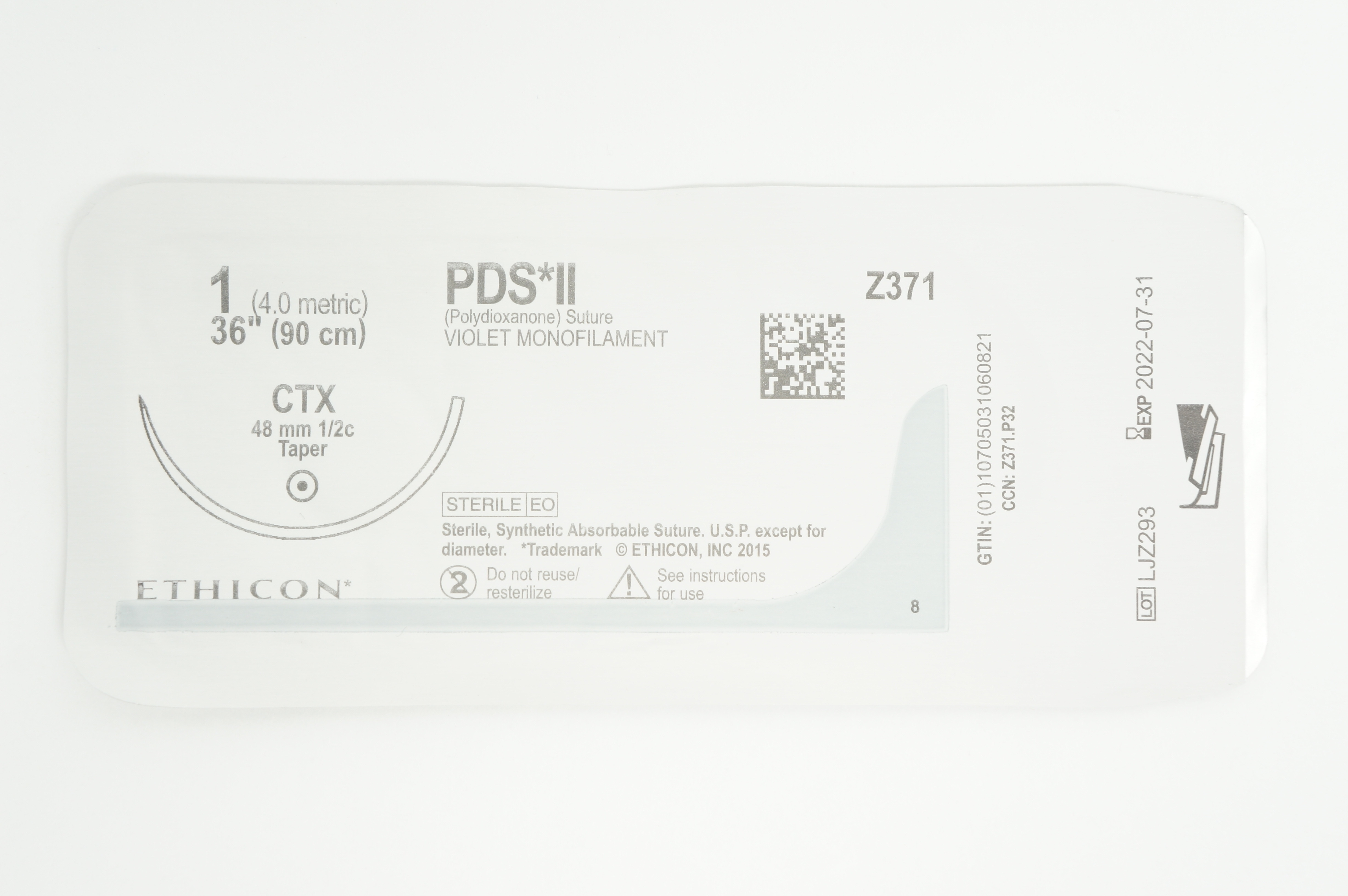 Ethicon Z371 1 PDS II CTX, 48mm 1/2c Taper, 36inch