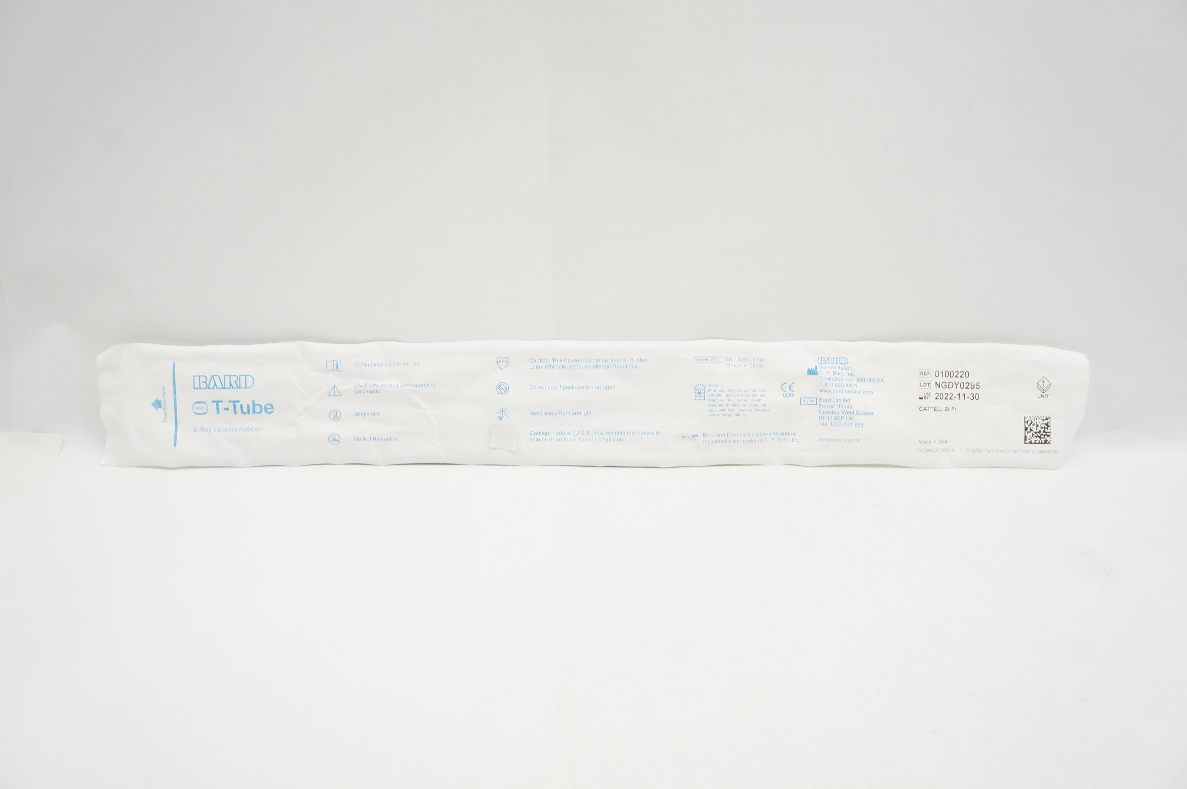 Bard 0100220 Davol T-Tube X-Ray Opaque Rubber Cattell 24 Fr (x)