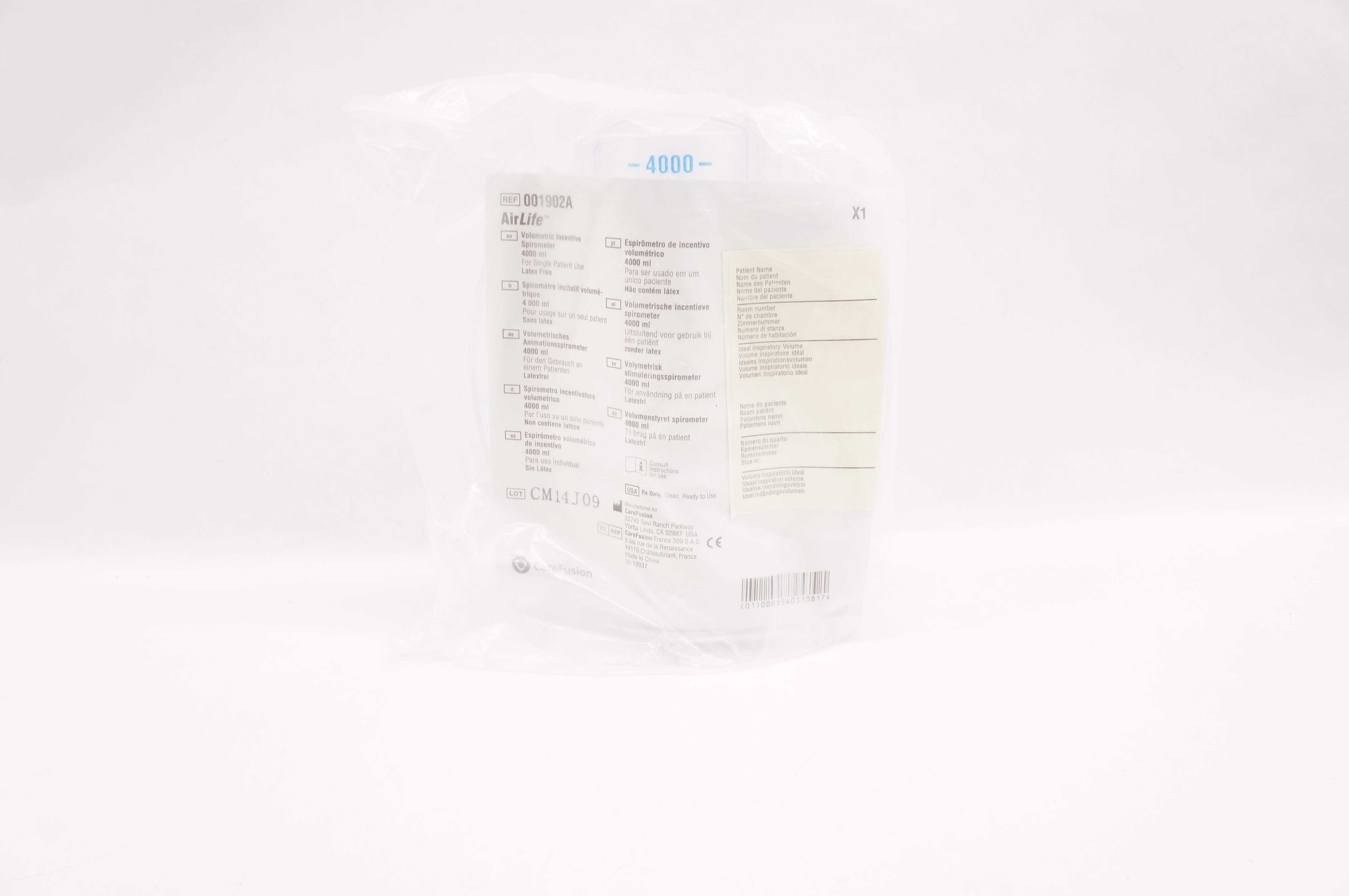 CareFusion 001902A AirLife Volumetric Incentive Spirometer 4000 ml