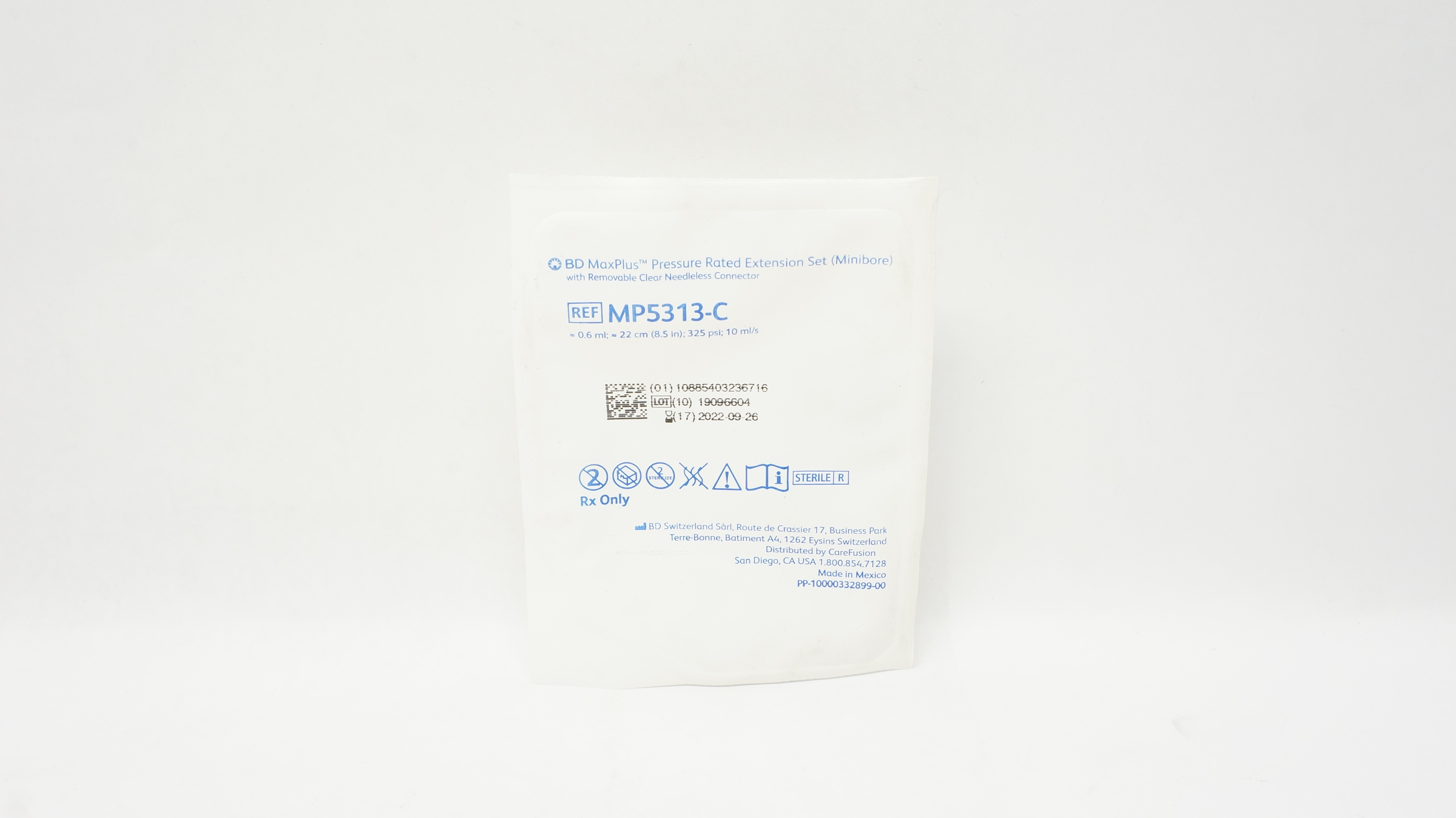 BD MP5313-C MaxPlus Pressure Rated Extension Set  0.6ml x 8.5inch