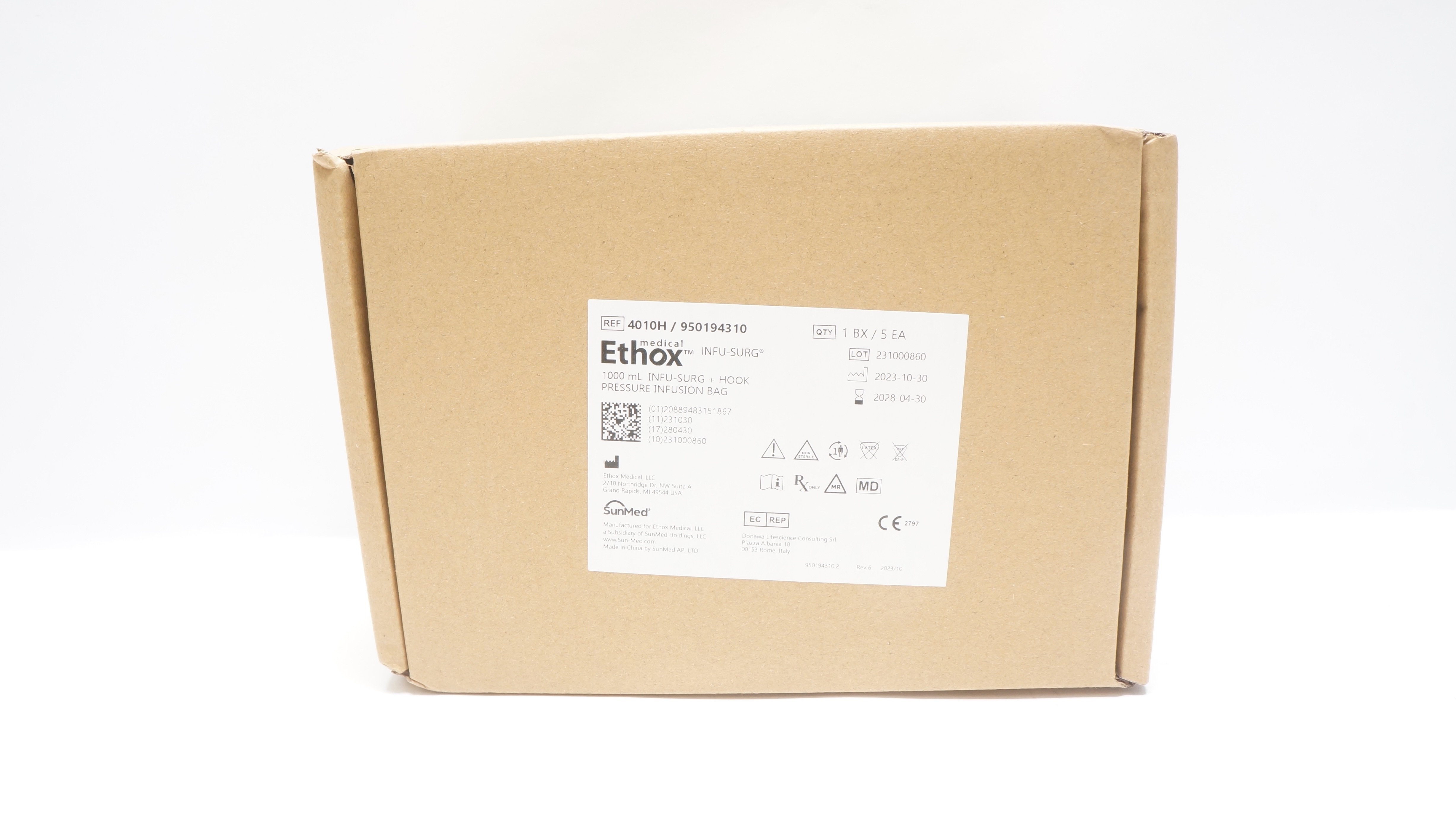 SunMed 4010H/950194310 Ethox InfuSurg+Hook Pressure Infusion Bag 1000mL-Box of 5