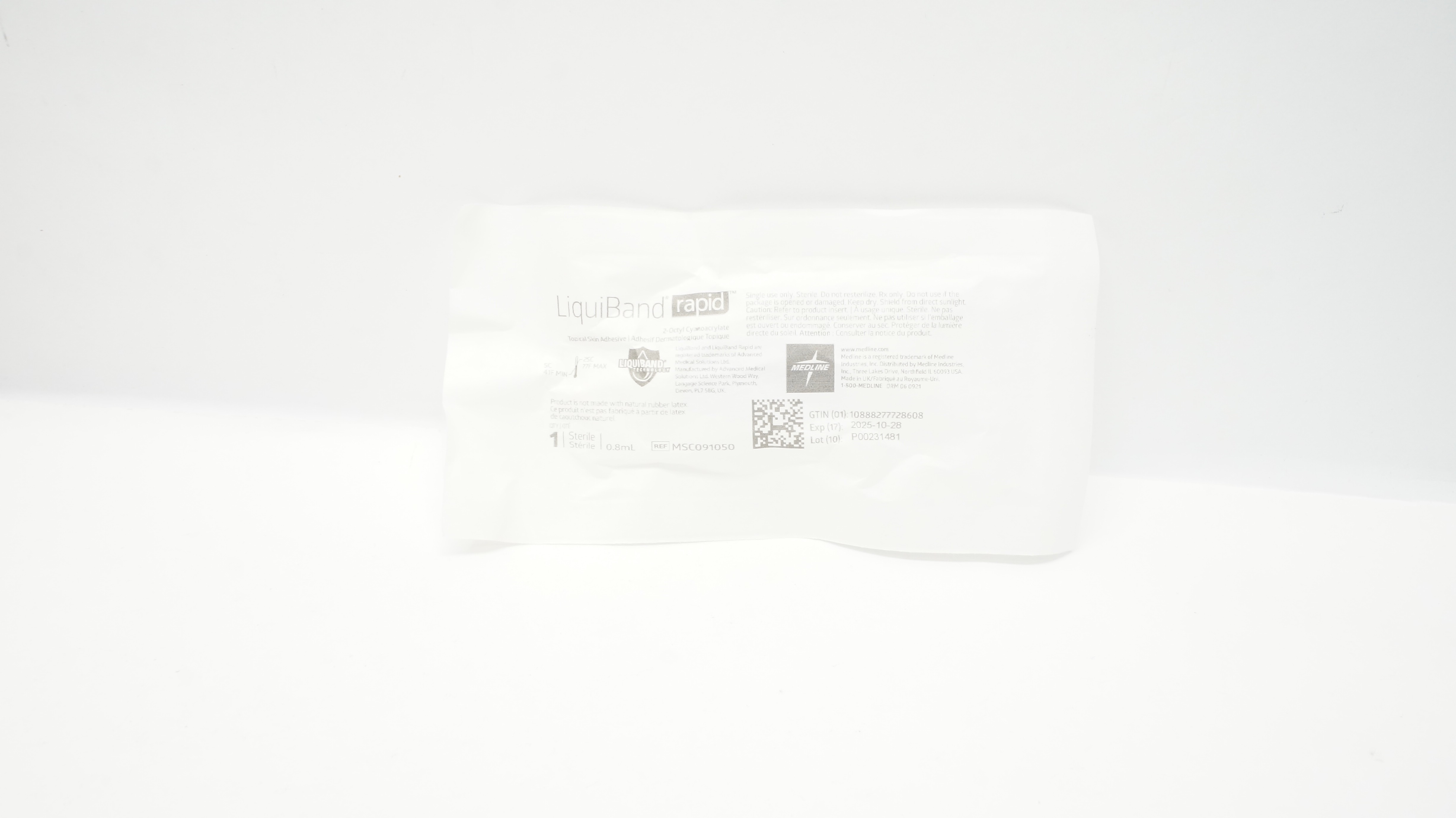 Medline MSC091050 LiquiBand Rapid Topical Skin Adhesive 0.8mL
