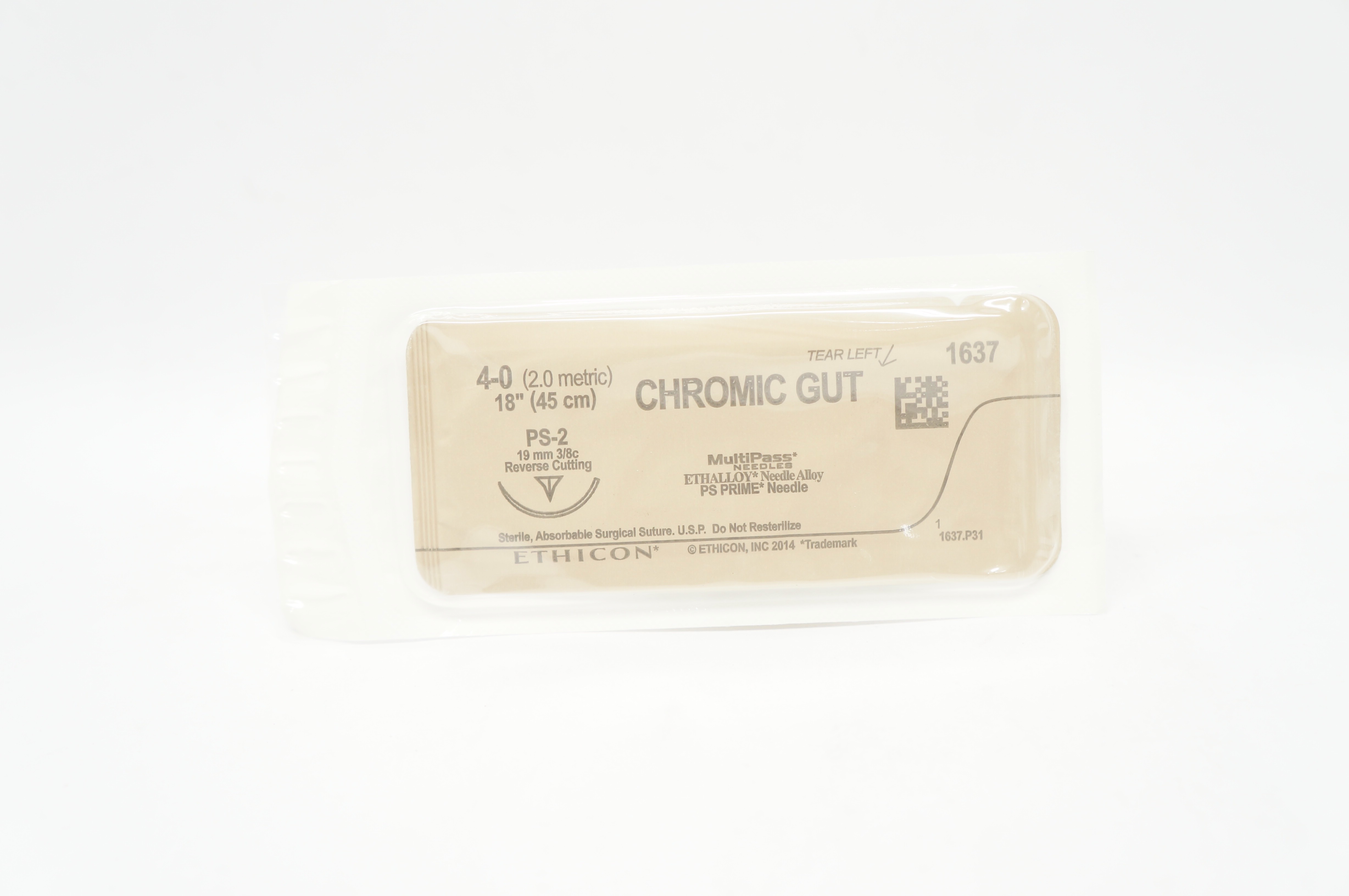 Ethicon 1637 4-0 CHROMIC GUT Stre PS-2 19mm 3/8c Reverse Cutting 18inch (x)