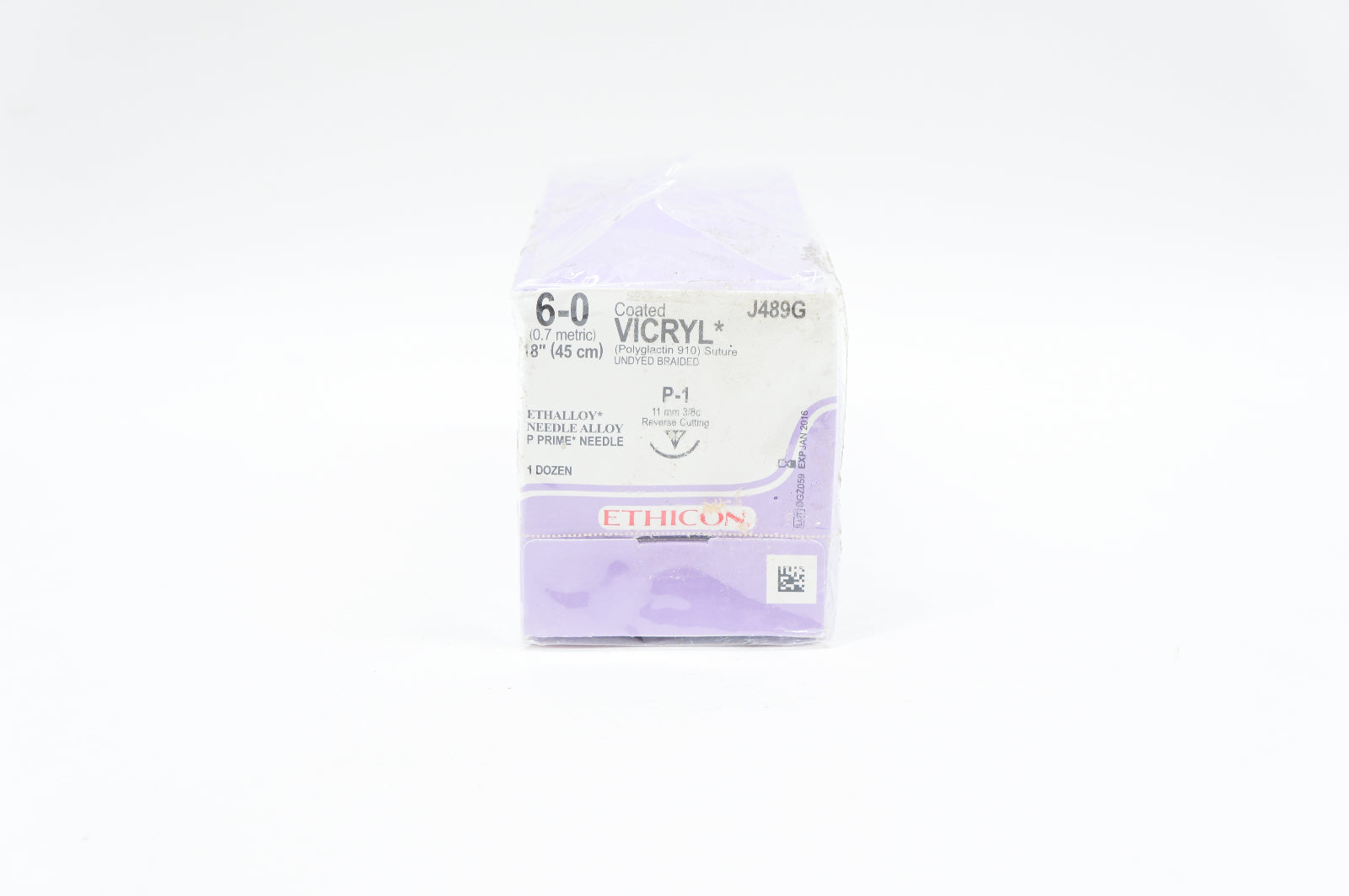 Ethicon J489G 6-0 VICRYL, P-1, 11mm 3/8c, 18inch (x) - Box of 12