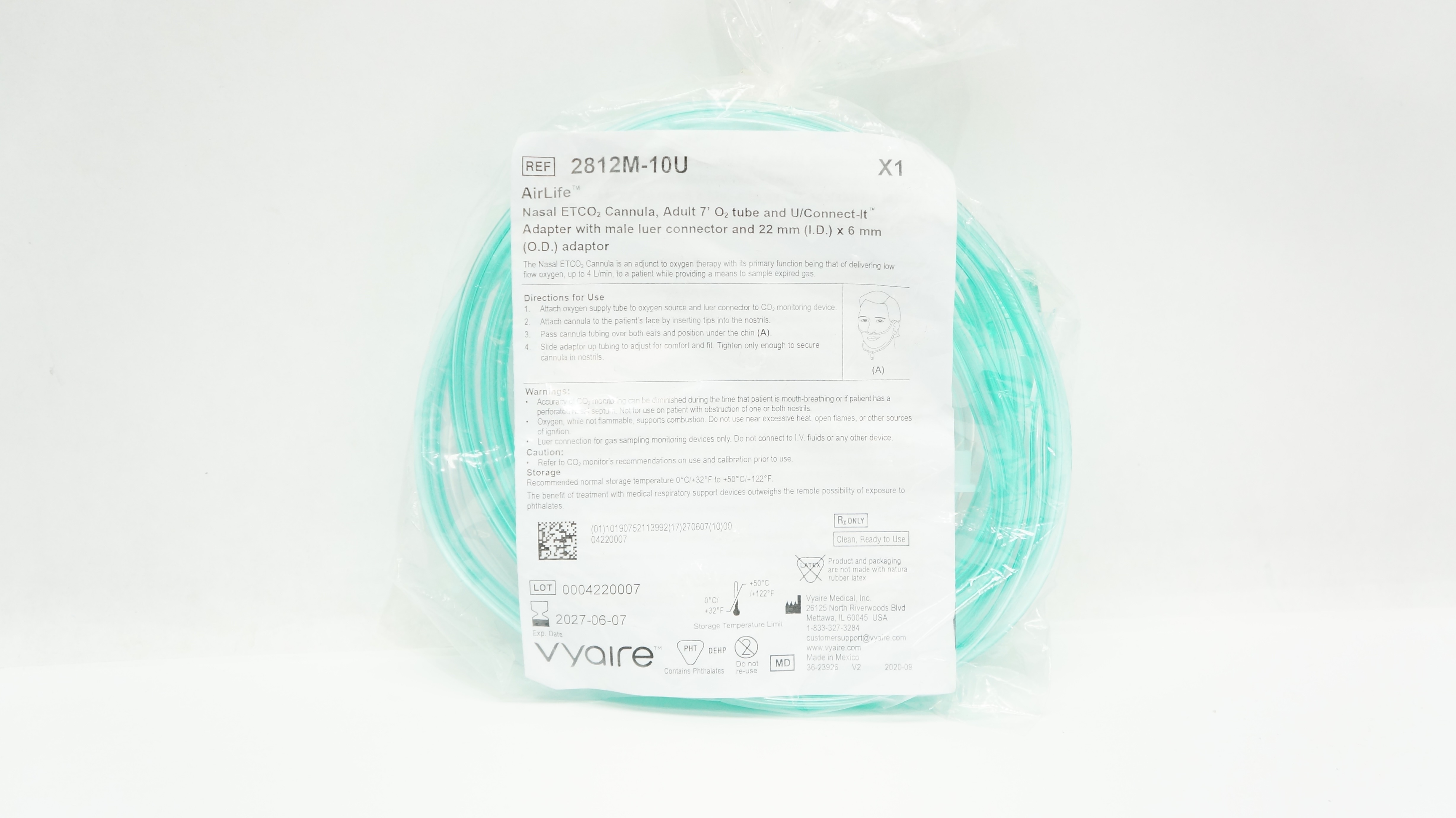 Vyaire 2812M-10U Airlife Nasal ETCO2 Cannula Adult O2 Tube 7ft.