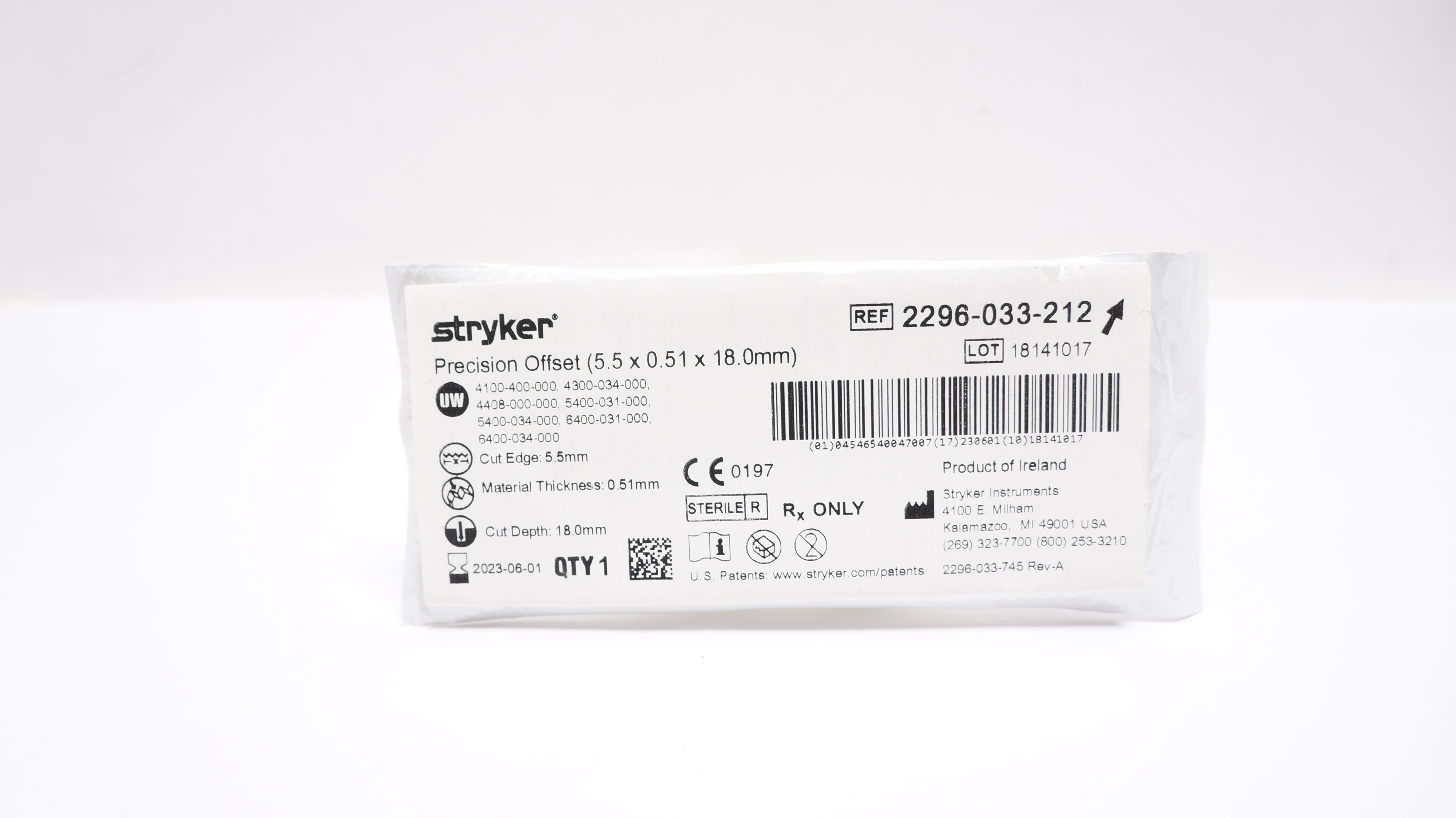 Stryker 2296-033-212 Precision Offset 5.5mm x 0.51mm x 18.0mm (x)
