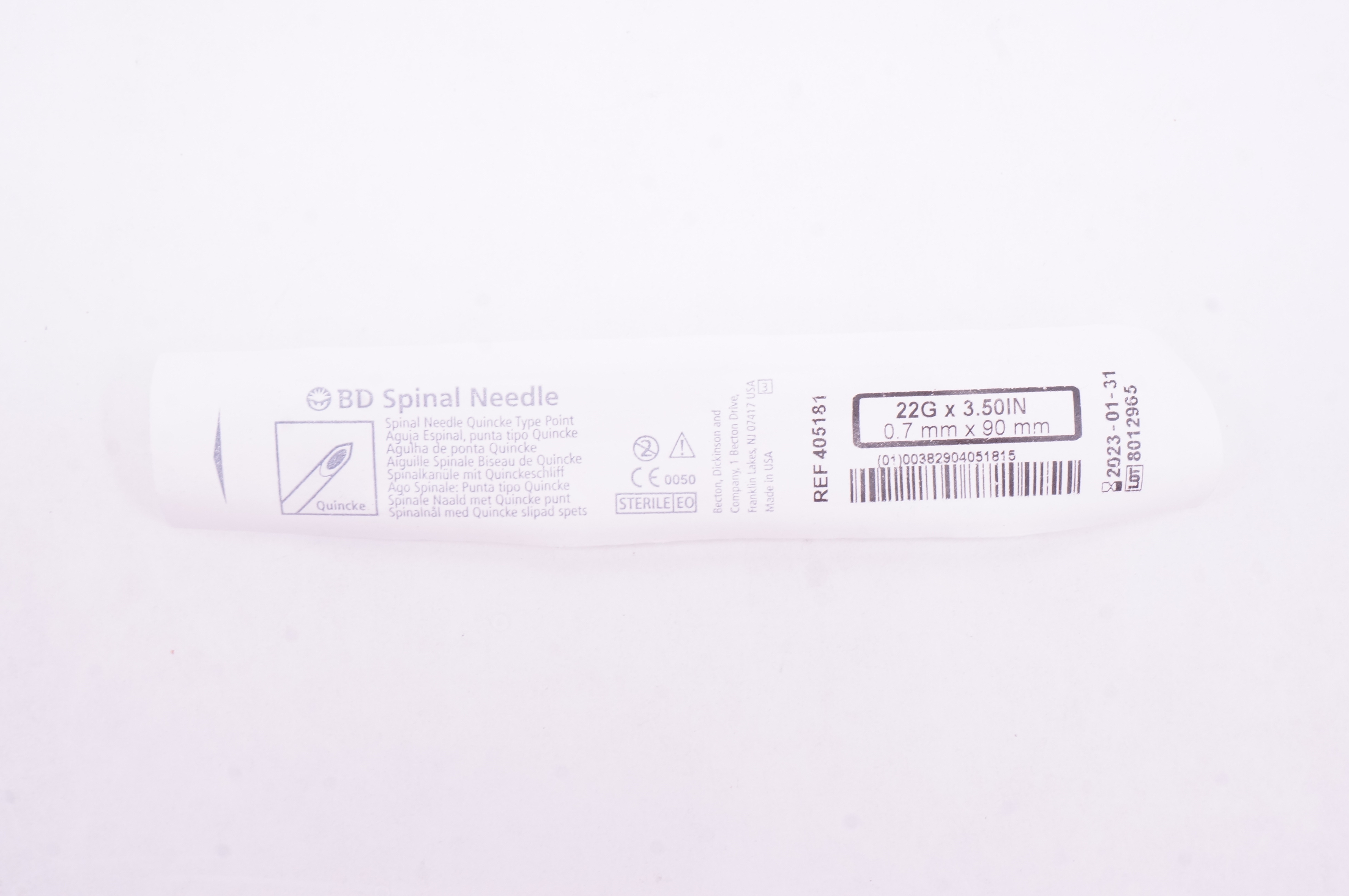 BD 405181 Becton Spinal Ndle Quincke Type Point 22G x 3.50inch (x)