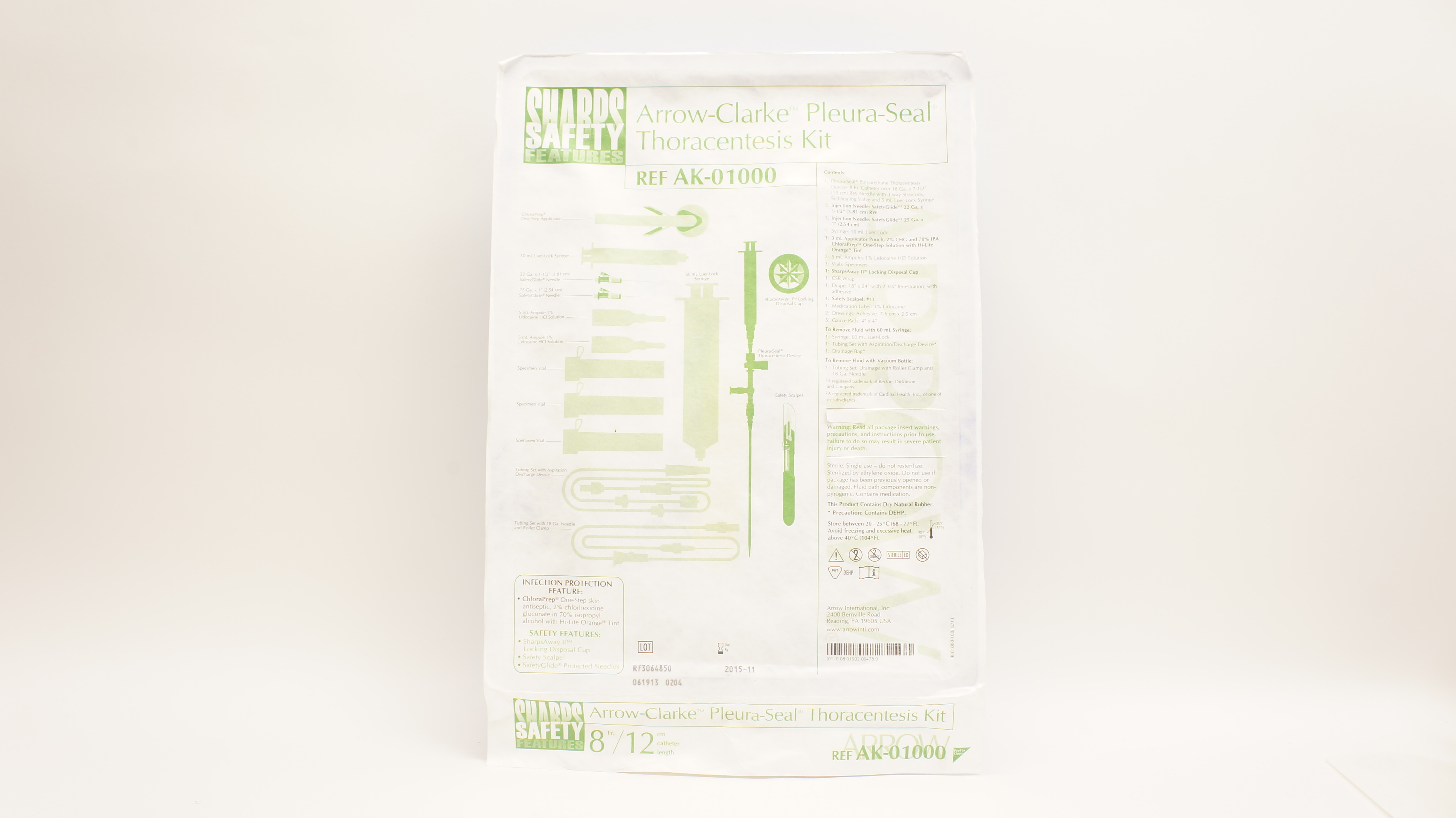 Arrow AK-01000 Arrow-Clarke Pleura Seal Thoracentesis Kit 8 Fr (x)