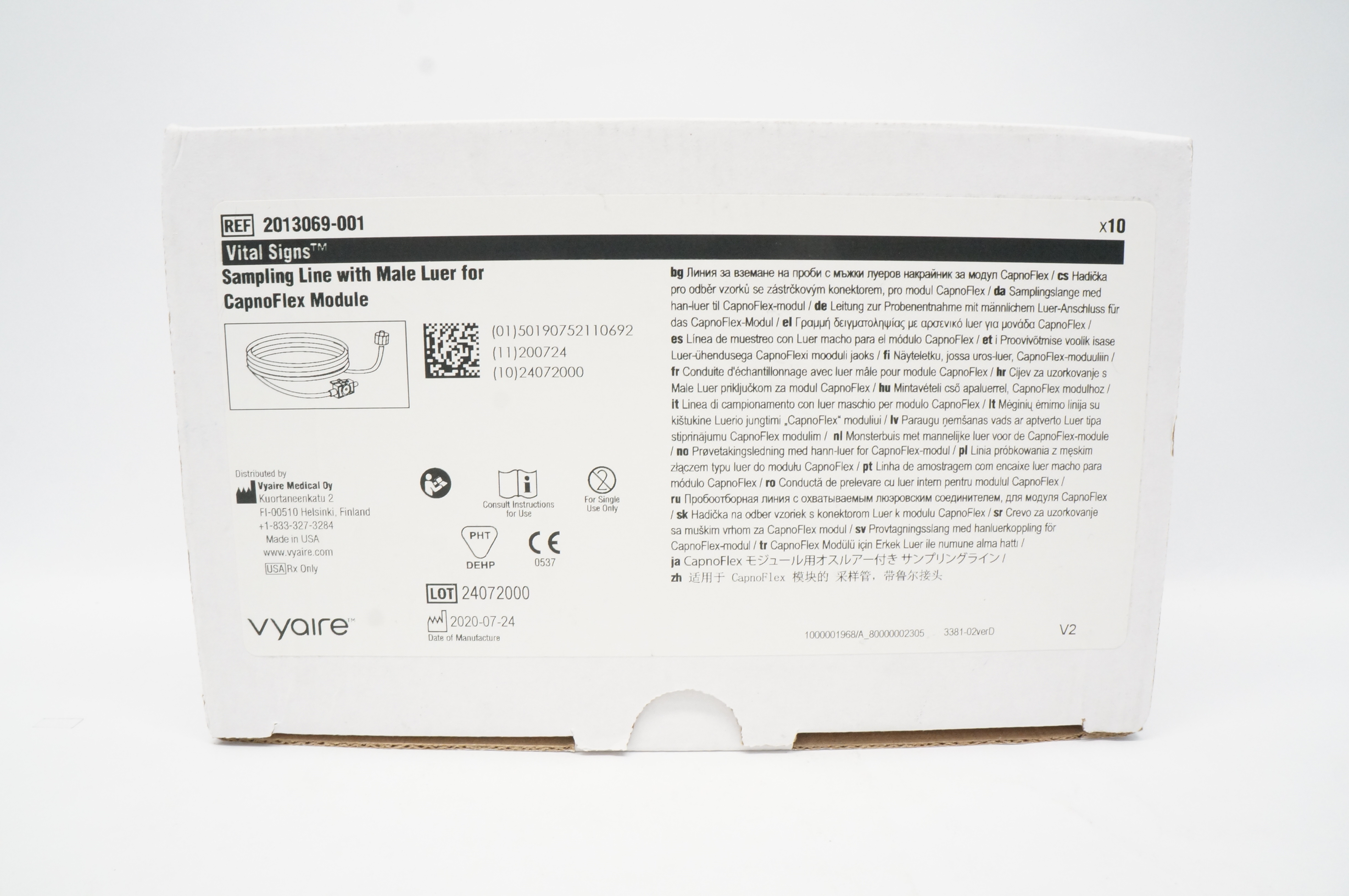 Vitalsource Sampling Vyaire 2013069-001 Vital Signs Sampling Line With Male Luer - Box of 10