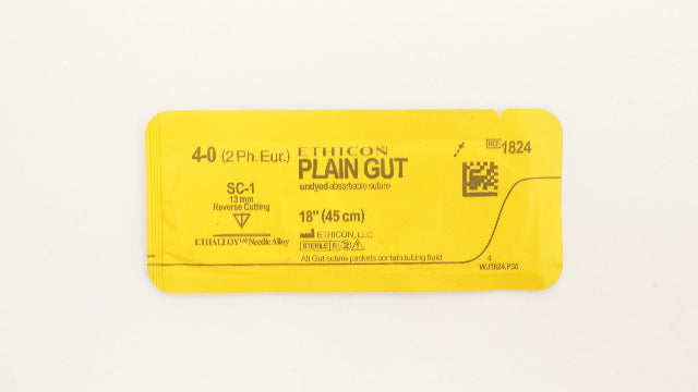 Fast Absorbable Gut Ethicon 1824 4-0 Plain Gut Absorbable Stre SC-1 13mm Reverse Cutting 18inch