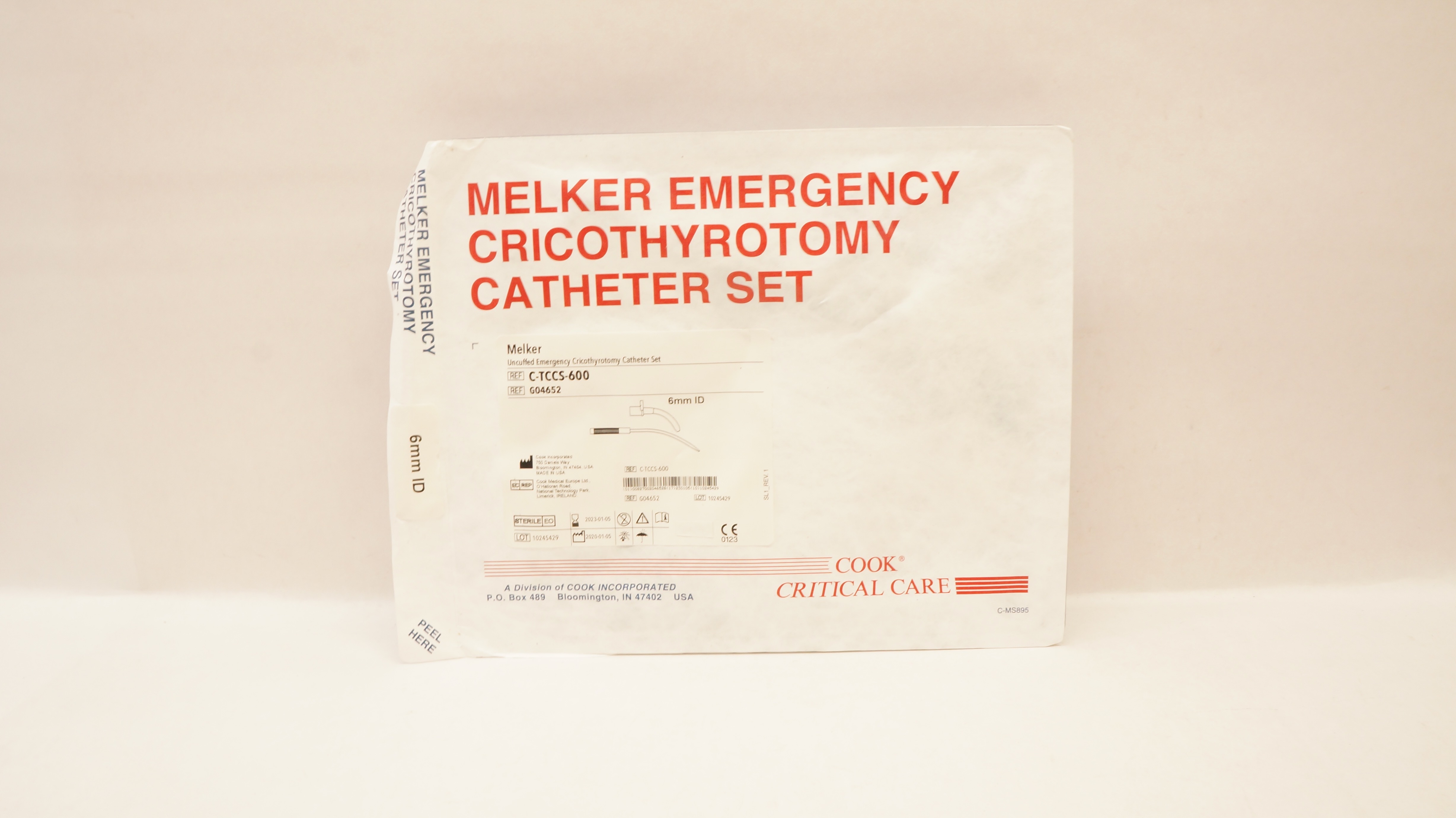 Cook Medical G04652 Melker Uncuffed Emergency Cricothyrotomy Cath. Set 6mm ID(x)