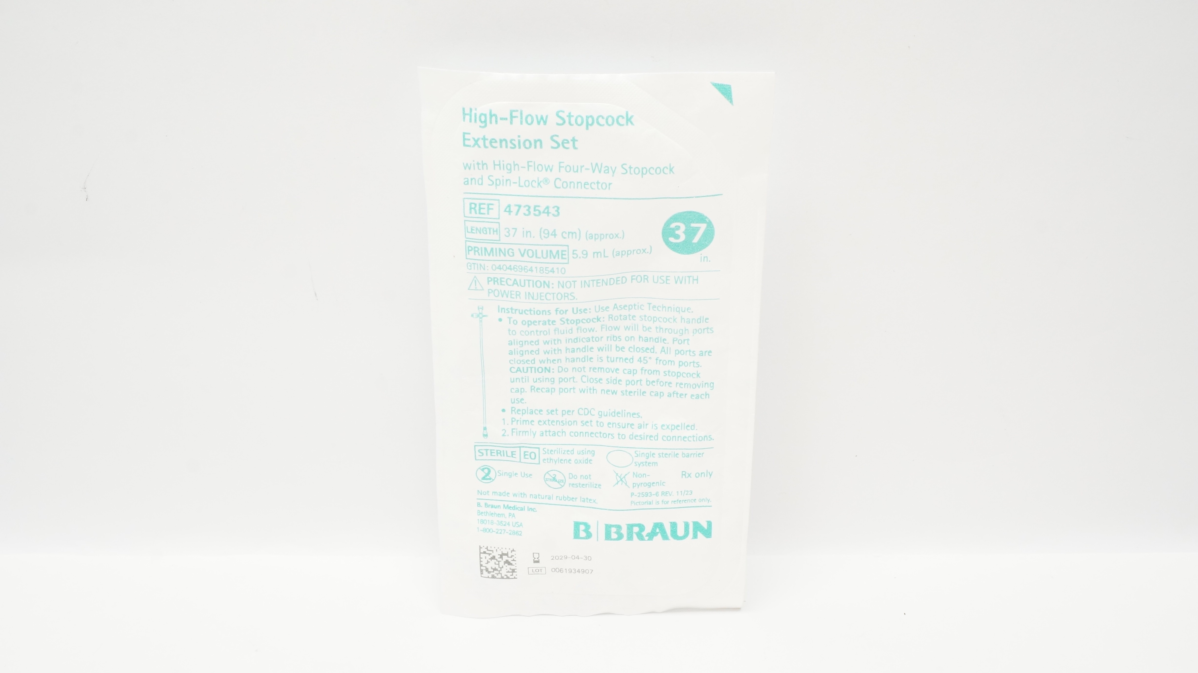 Braun 473543 High-Flow Stopcock Extension Set 37inch x 5.9mL (Apprrox.)