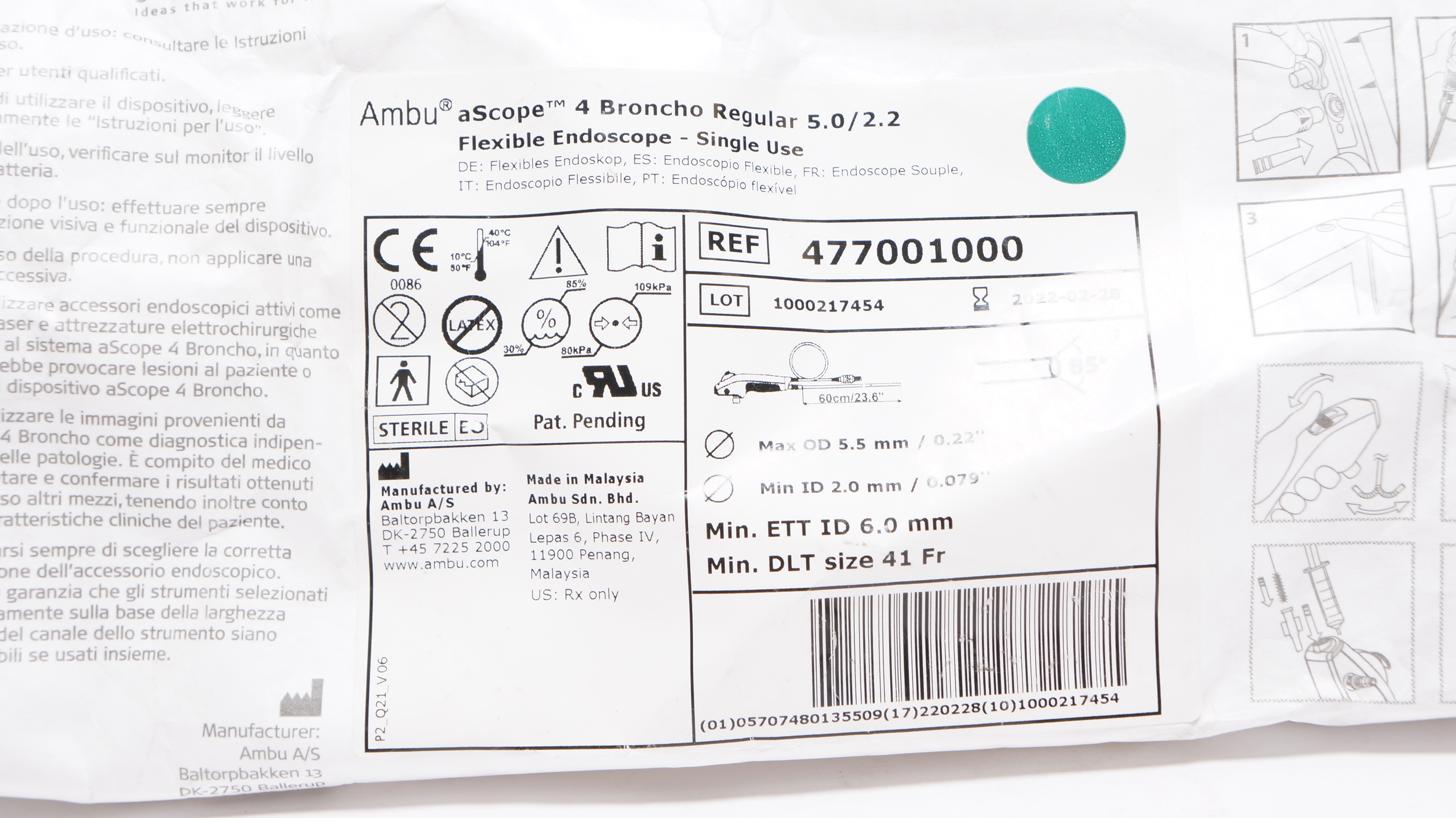 AMBU 477001000 aScope Flexible Endoscope 0.22inch x 0.079inch (x)