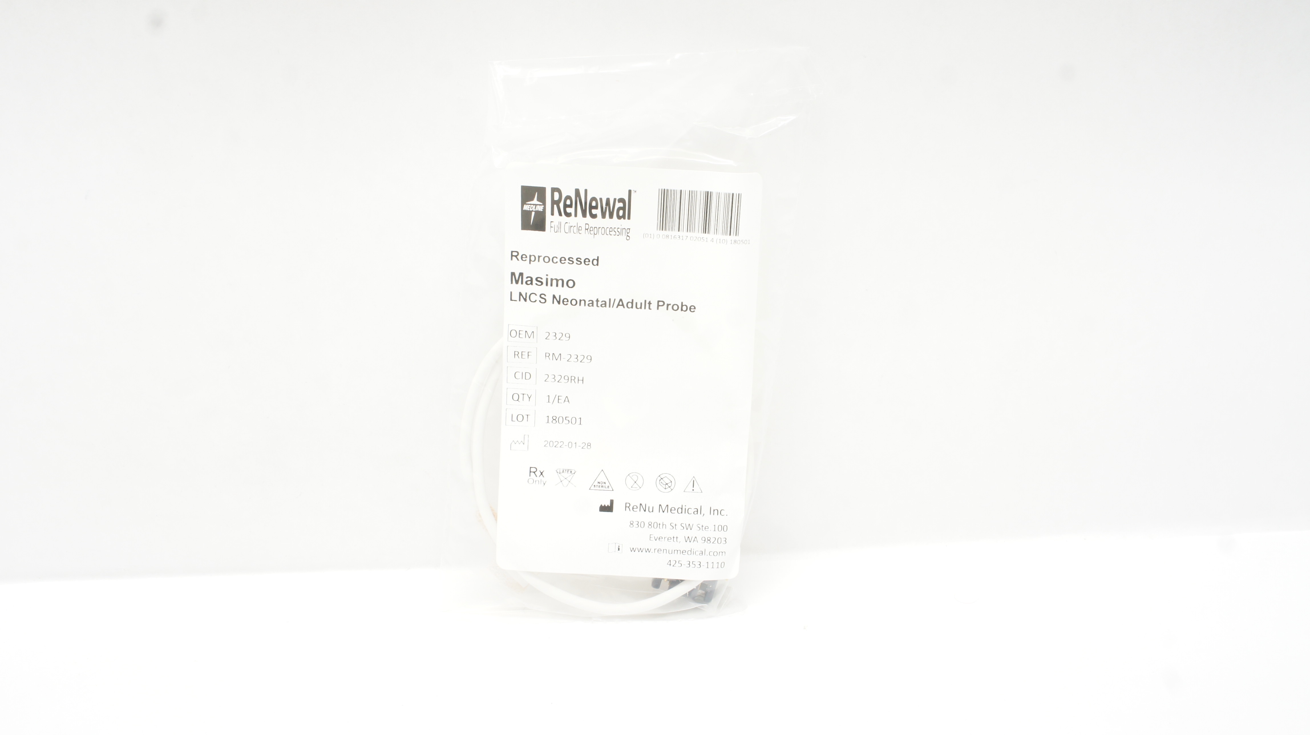 Medline RM-2329 ReNewal Full Circle Reprocessing Masimo LNCS Probe