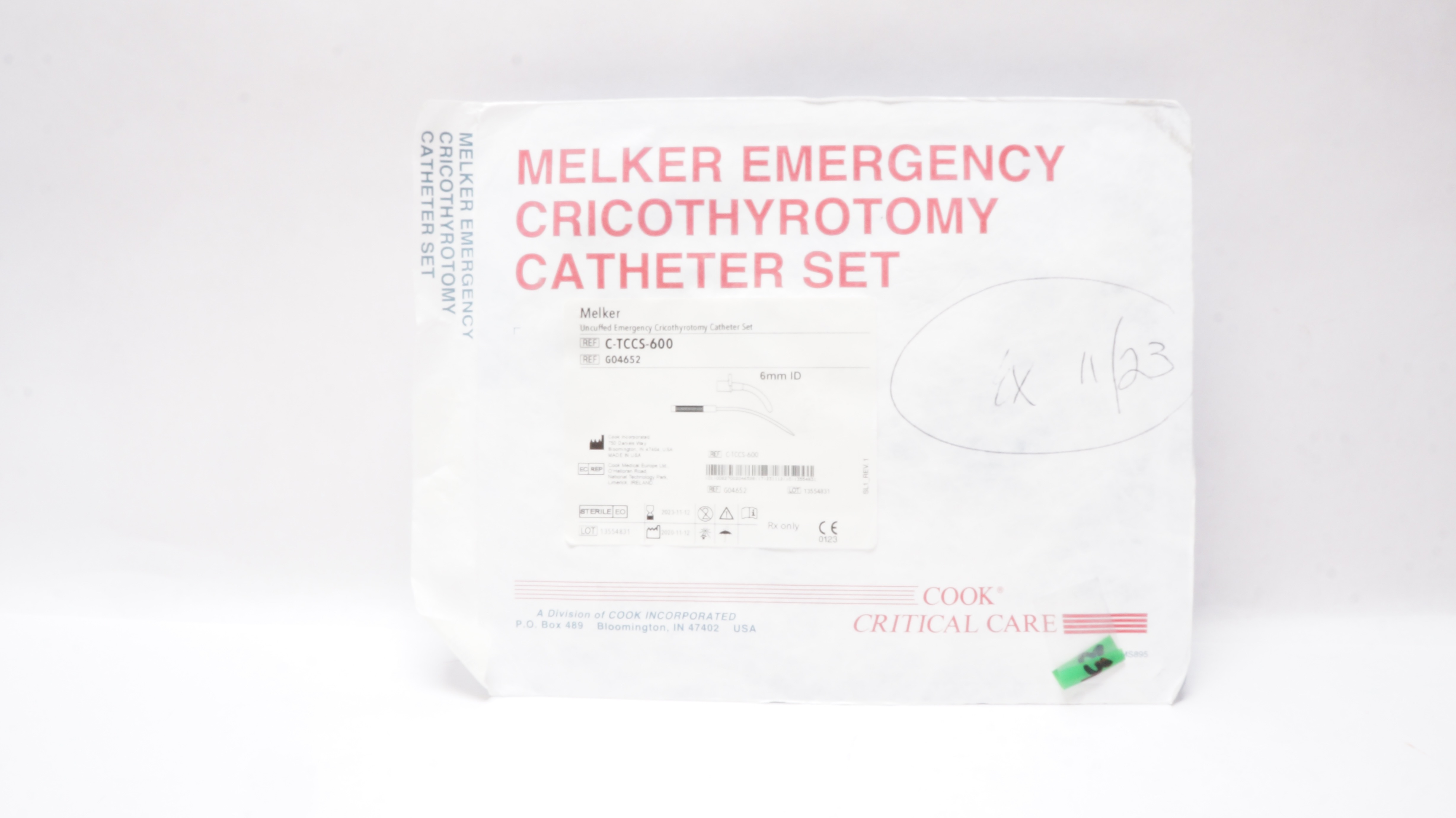 Mini Cath Set Cook Medical G04652 Melker Uncuffed Emergency Cricothyrotomy Cath. Set ...