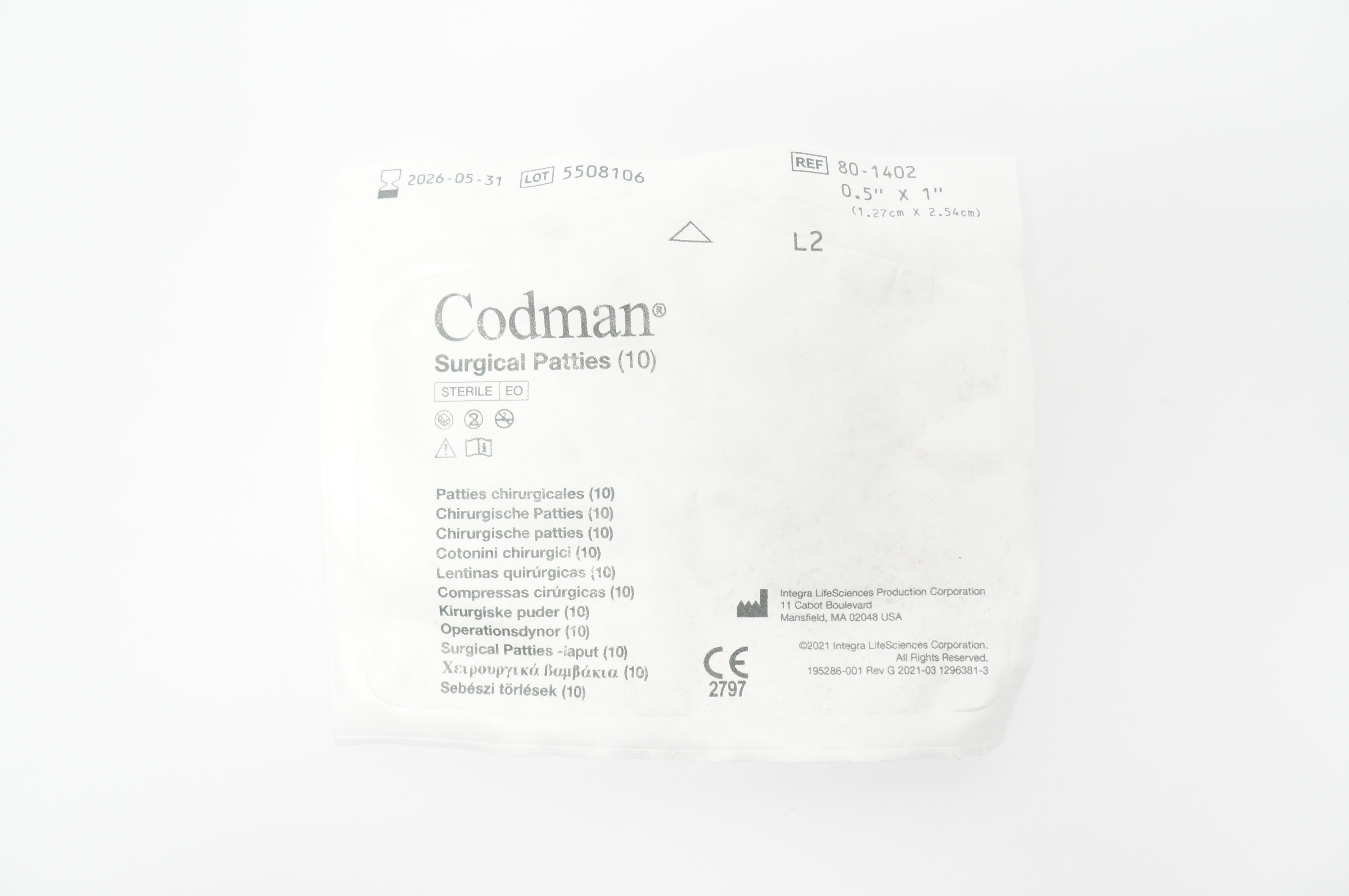Codman 80-1402 Surgical Patties 1/2inch x 1inch - Pack of 10