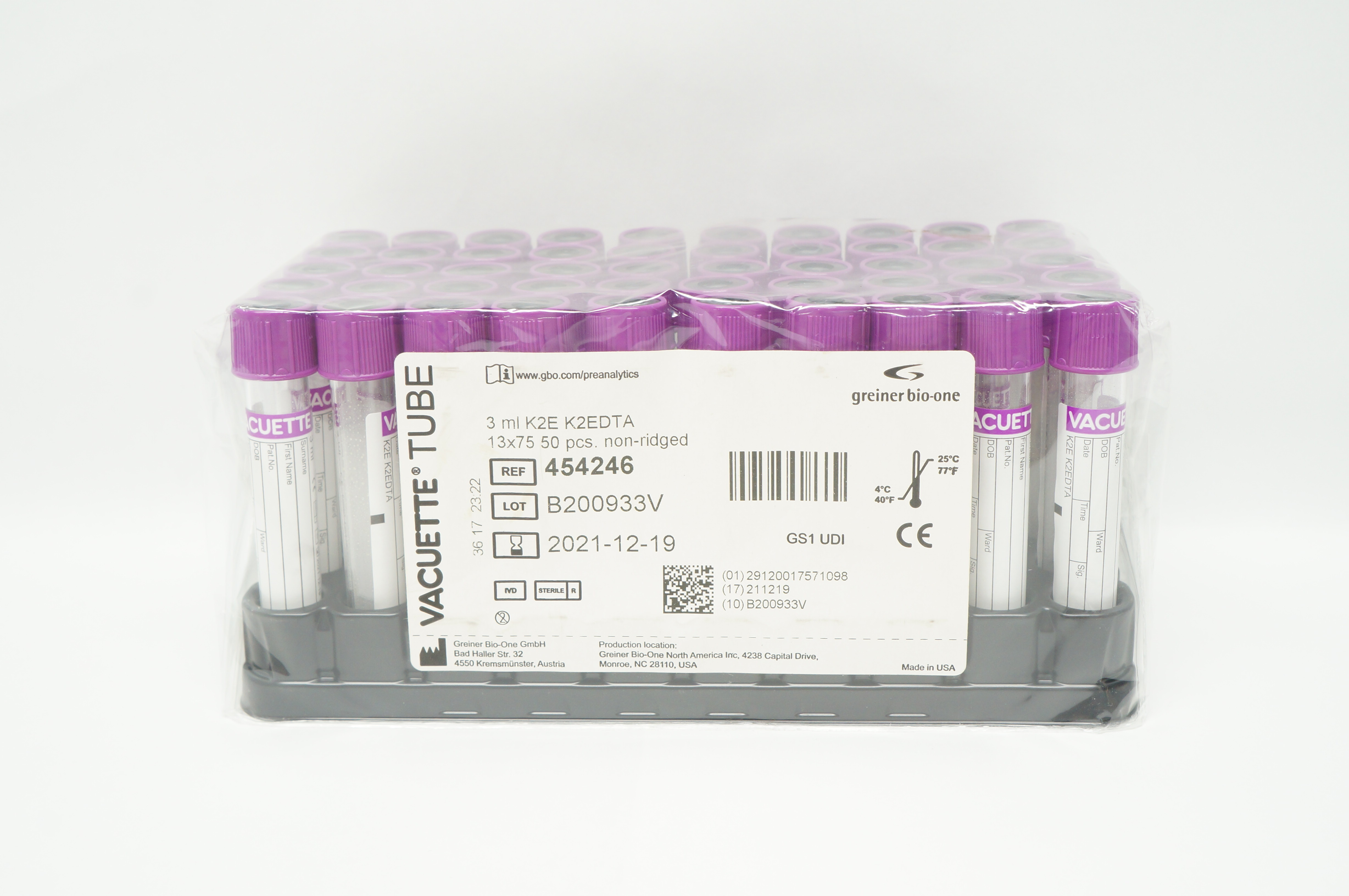 Greiner BioOne 454246 Vacuette Tube 3ml K2E kEDTA 13 x 75 NonRidged