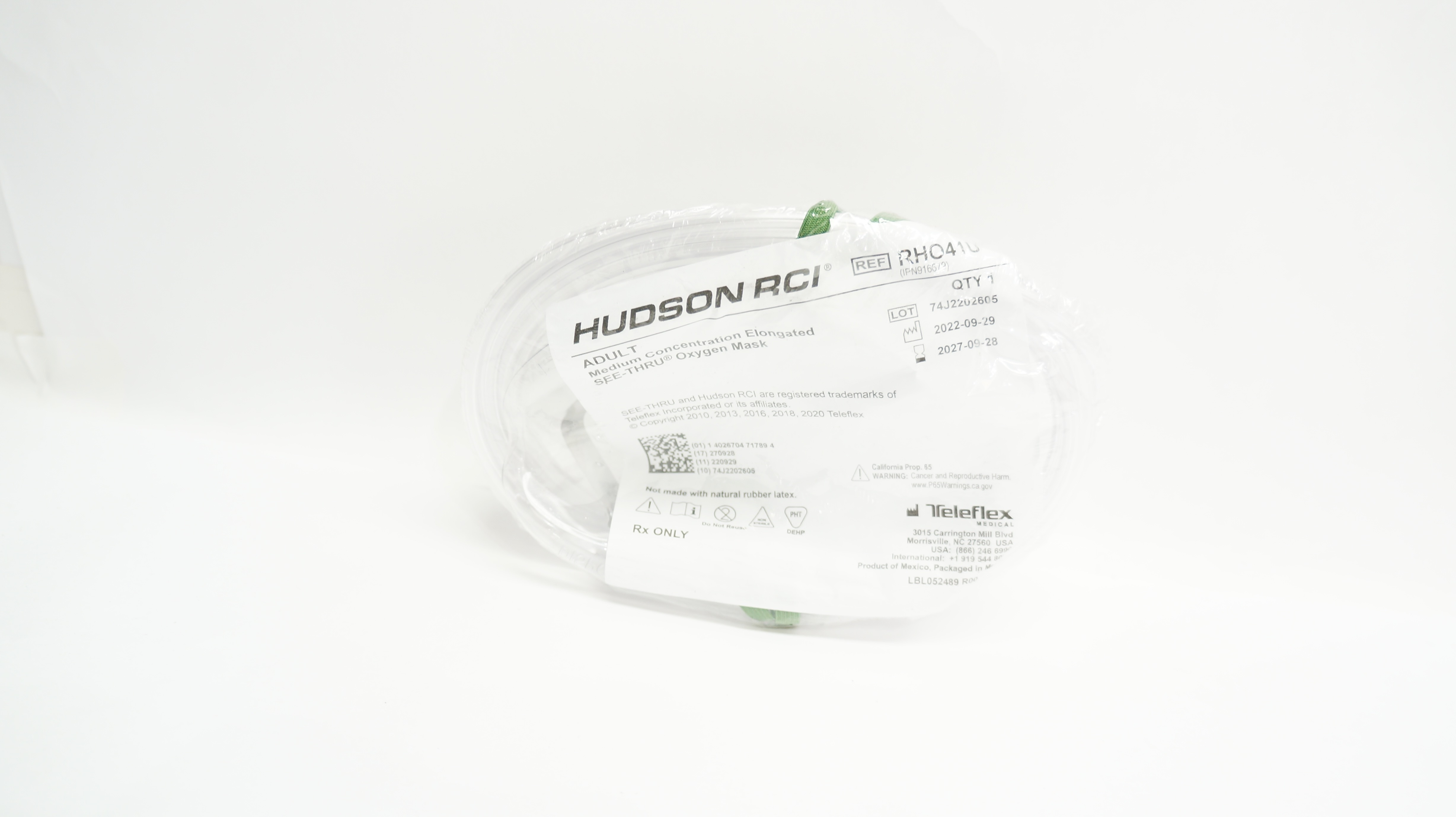 Teleflex RHO41U Hudson RCI See-Thru Oxygen Mask, Medium Concentration, Elongated