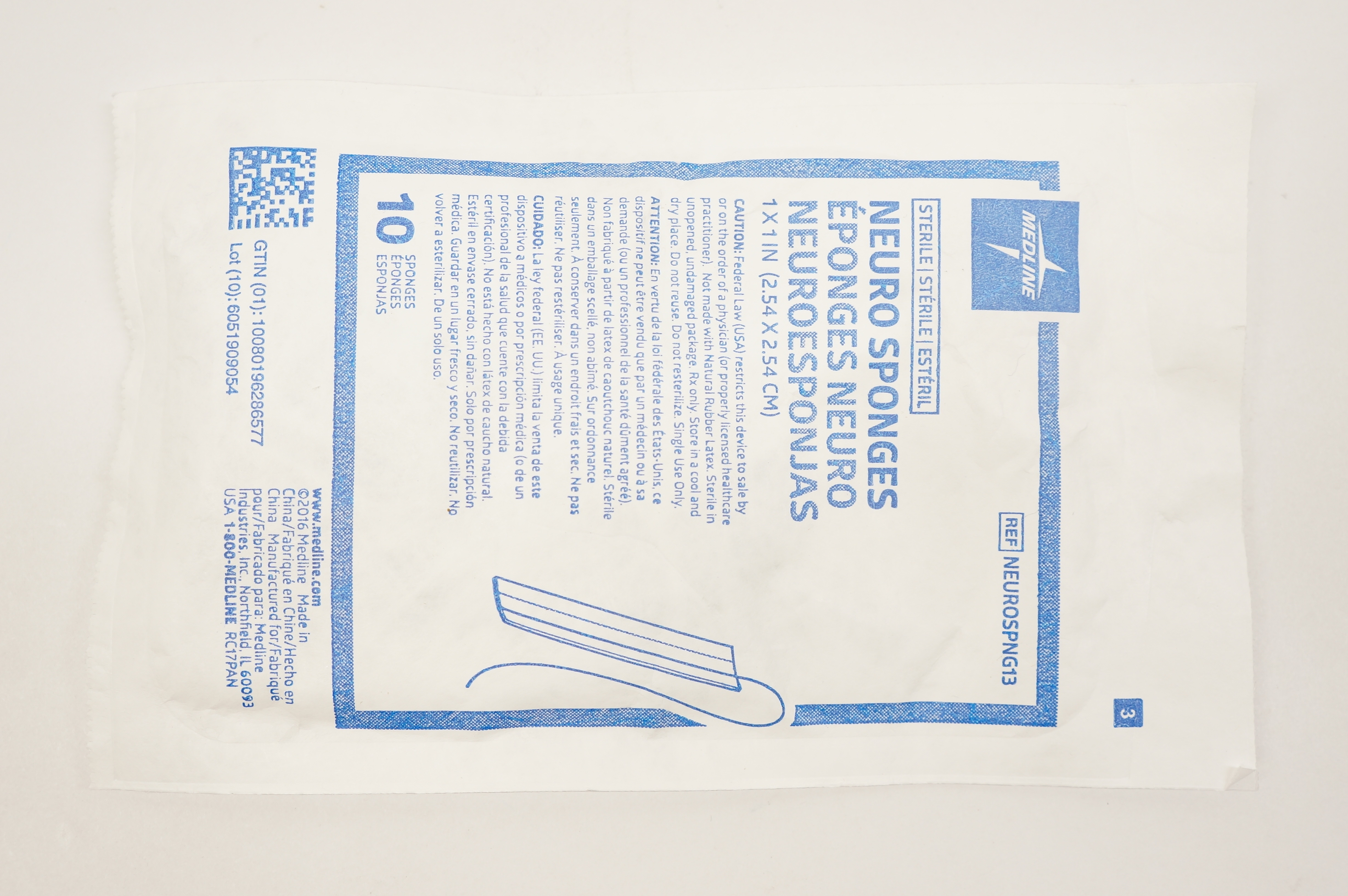 Medline NEUROSPNG13 Neuro Sponges 1 x 1inch - Pack of 10