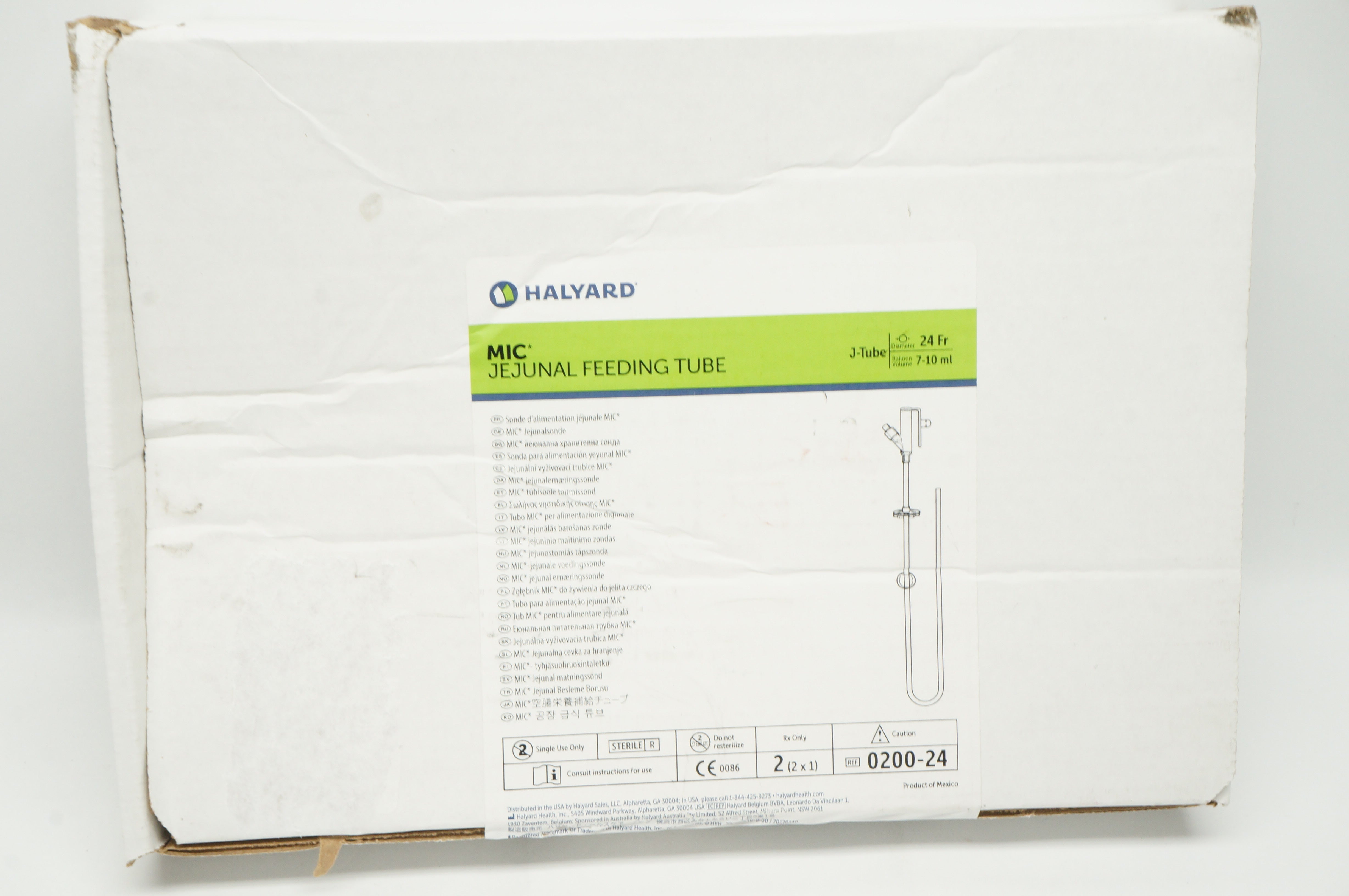 Halyard 0200-24 MIC Jejunal Feeding Tube J-Tube 24Fr. 7-10ml - Box of 2 (x)
