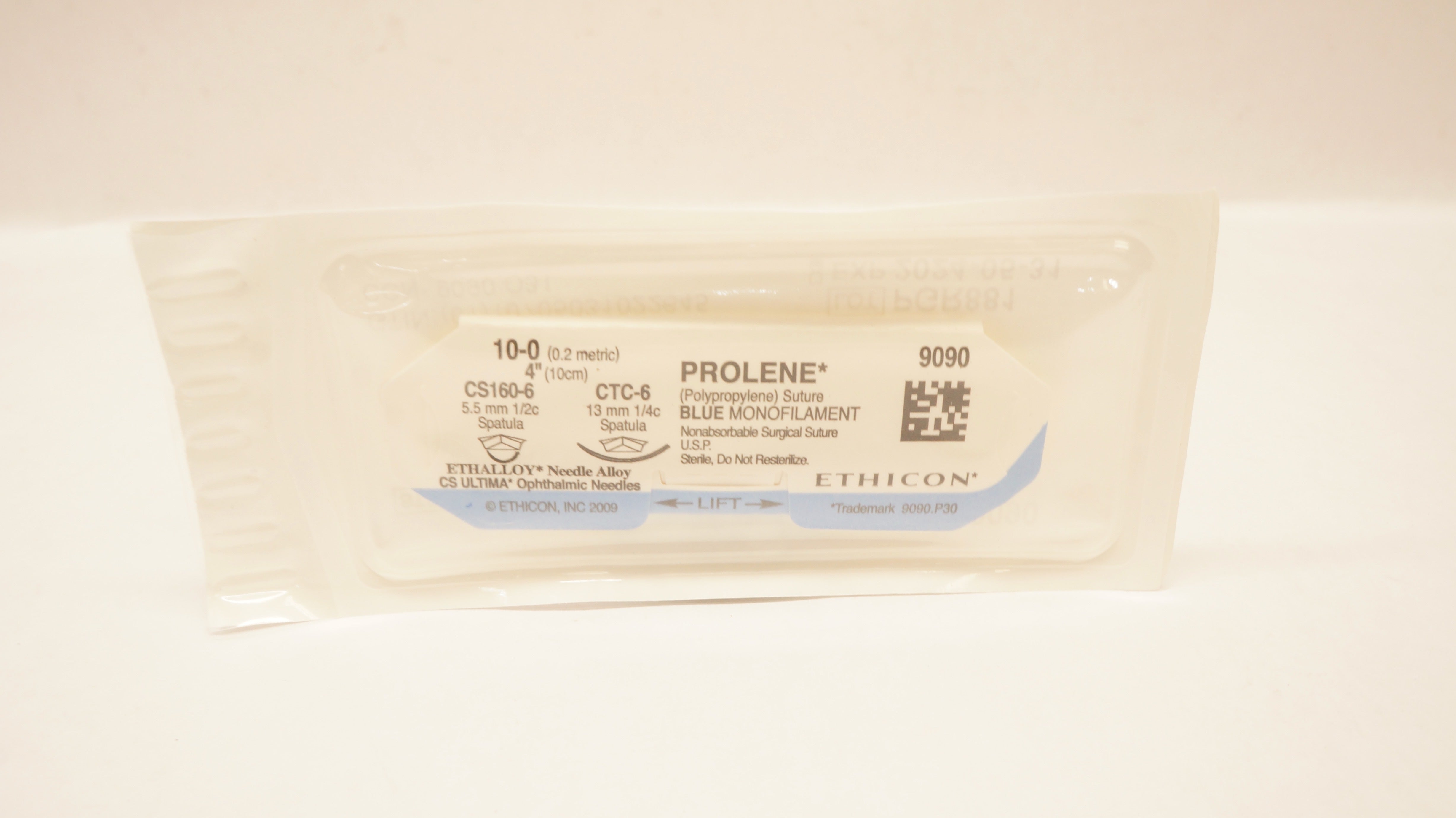 Ethicon 9090 10-0 PROLENE 4inch CS160-6,CTC-6 Spatula, Blue Monofilament Stre.