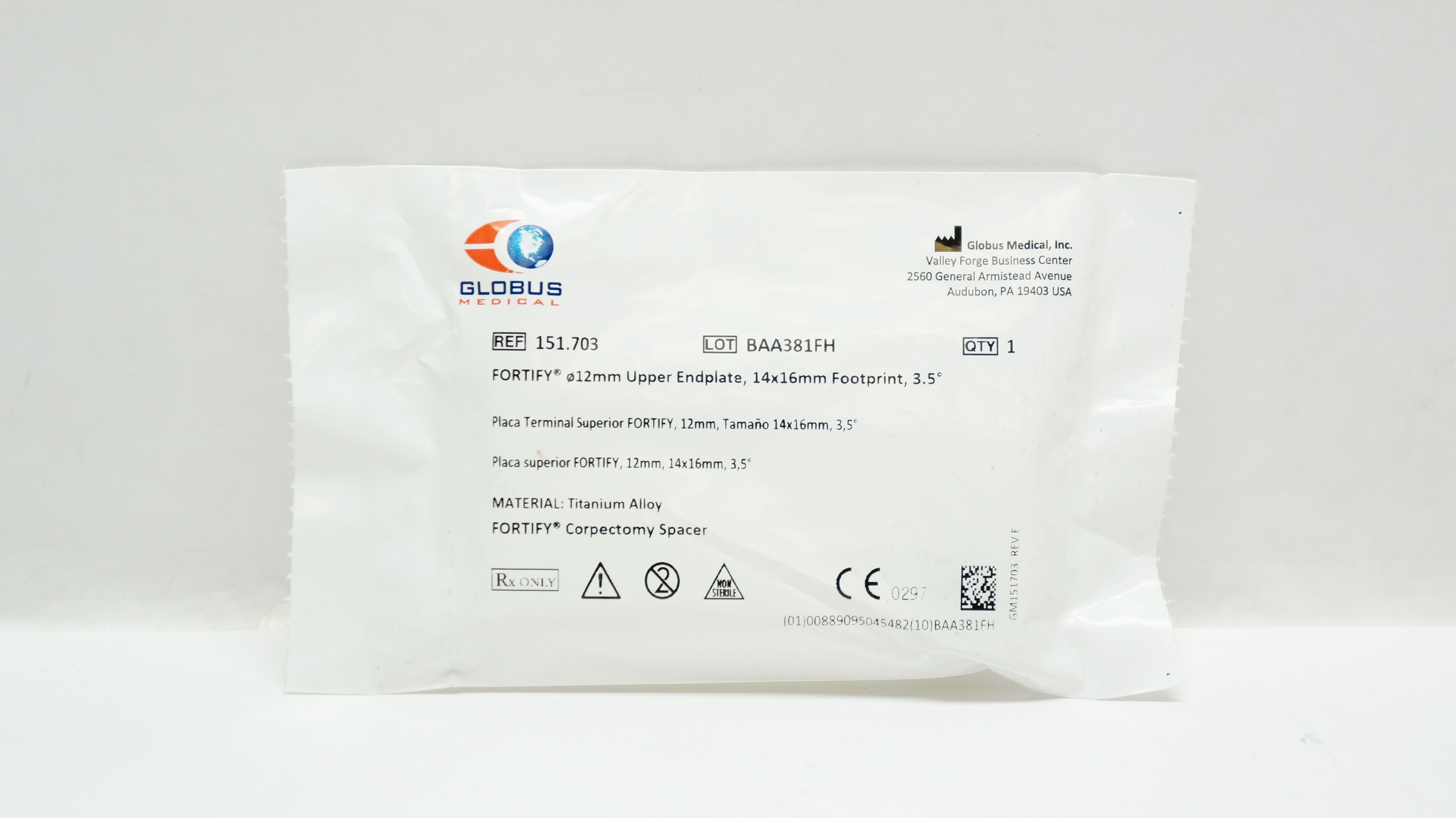 Globus Medical 151.703 Fortify 12mm Upper Endplate, 14x16mm Footprint 3