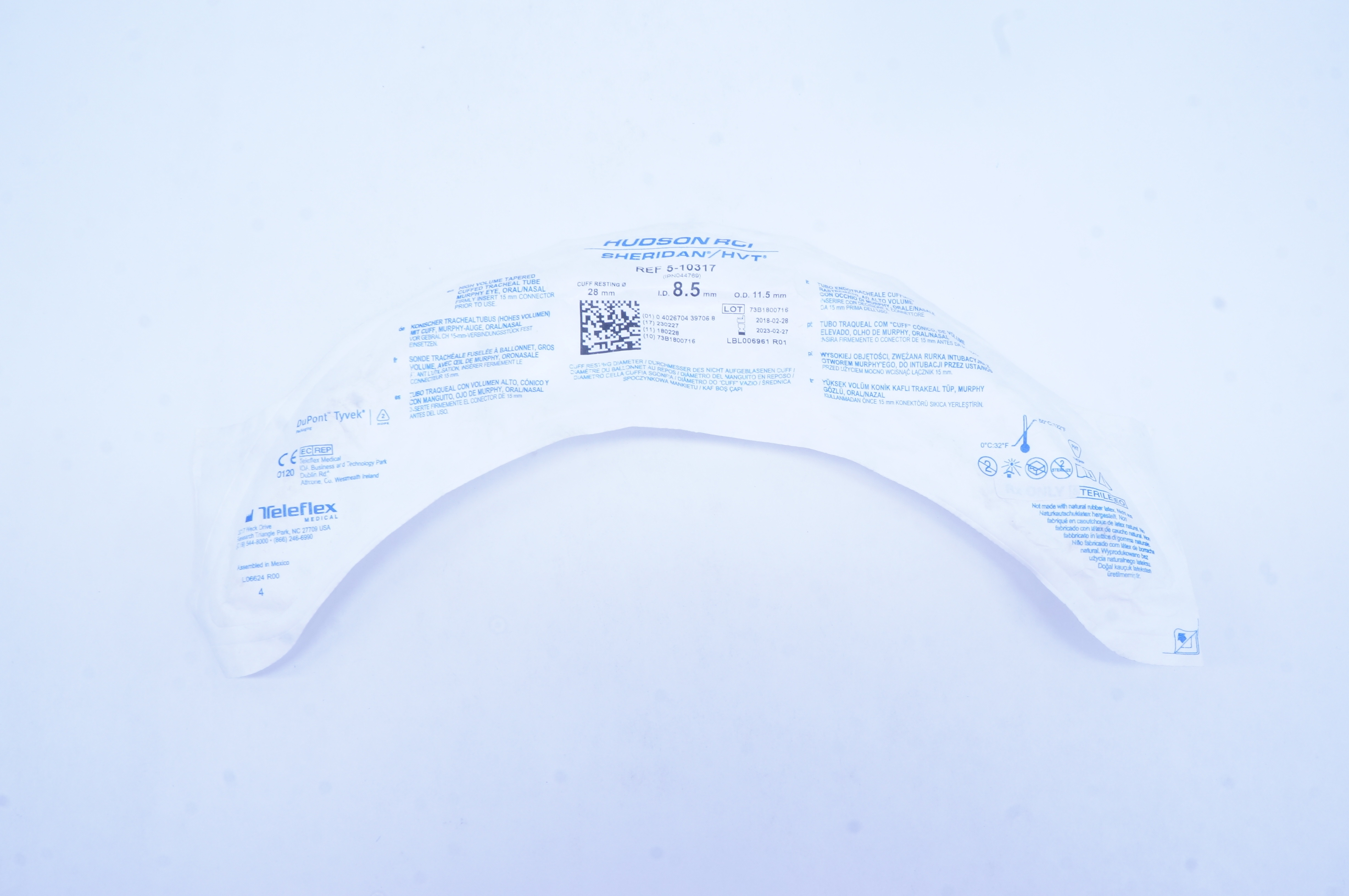 Teleflex 5-10317 High Volume Tapered Cuffed Tracheal Tube 8.5mm ID x 11.5mm OD