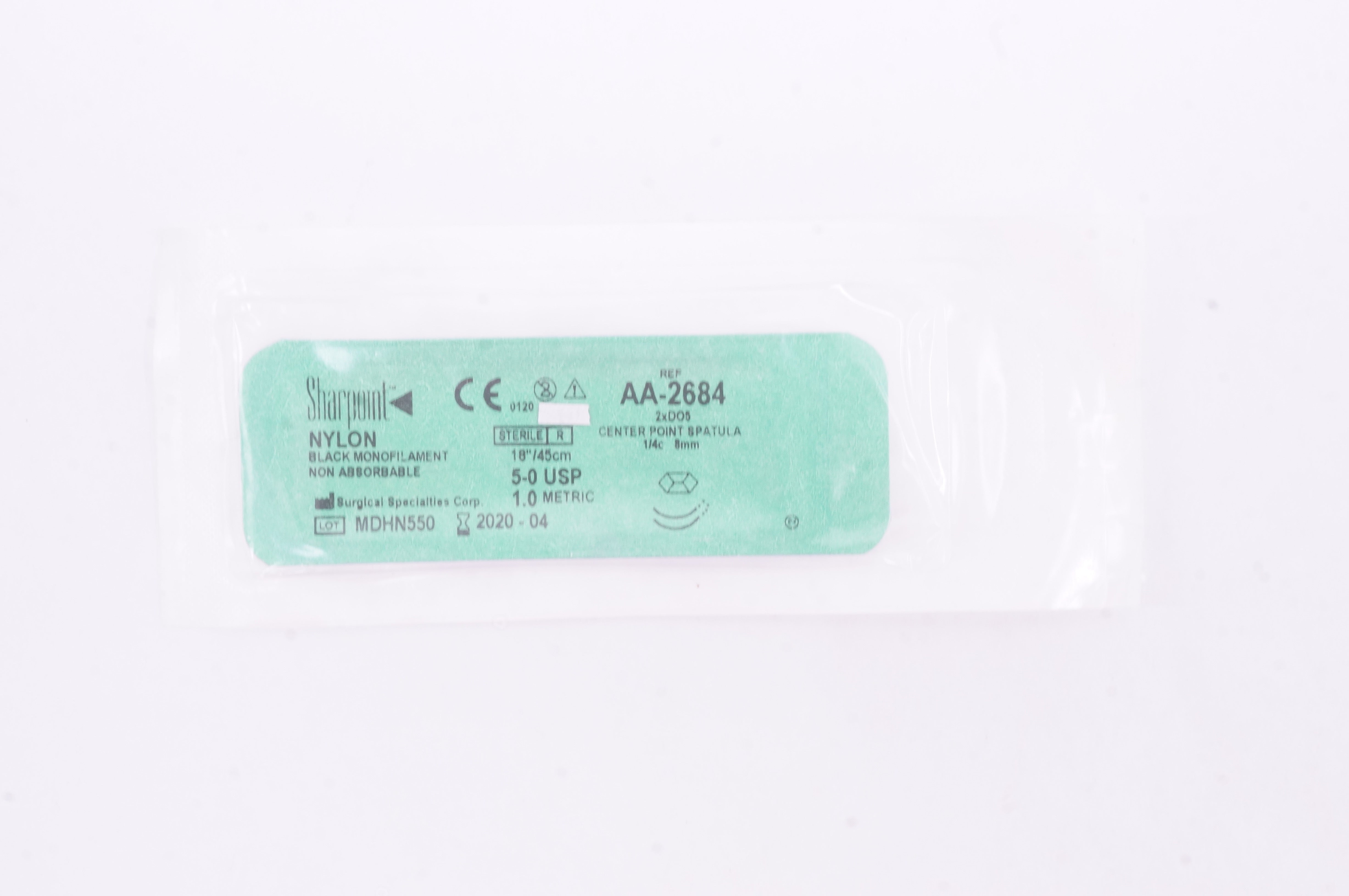 Surgical Specialties AA-2684 5-0 Sharpoint Nylon 2xDO5, 1/4c 8mm, 18in. (x)