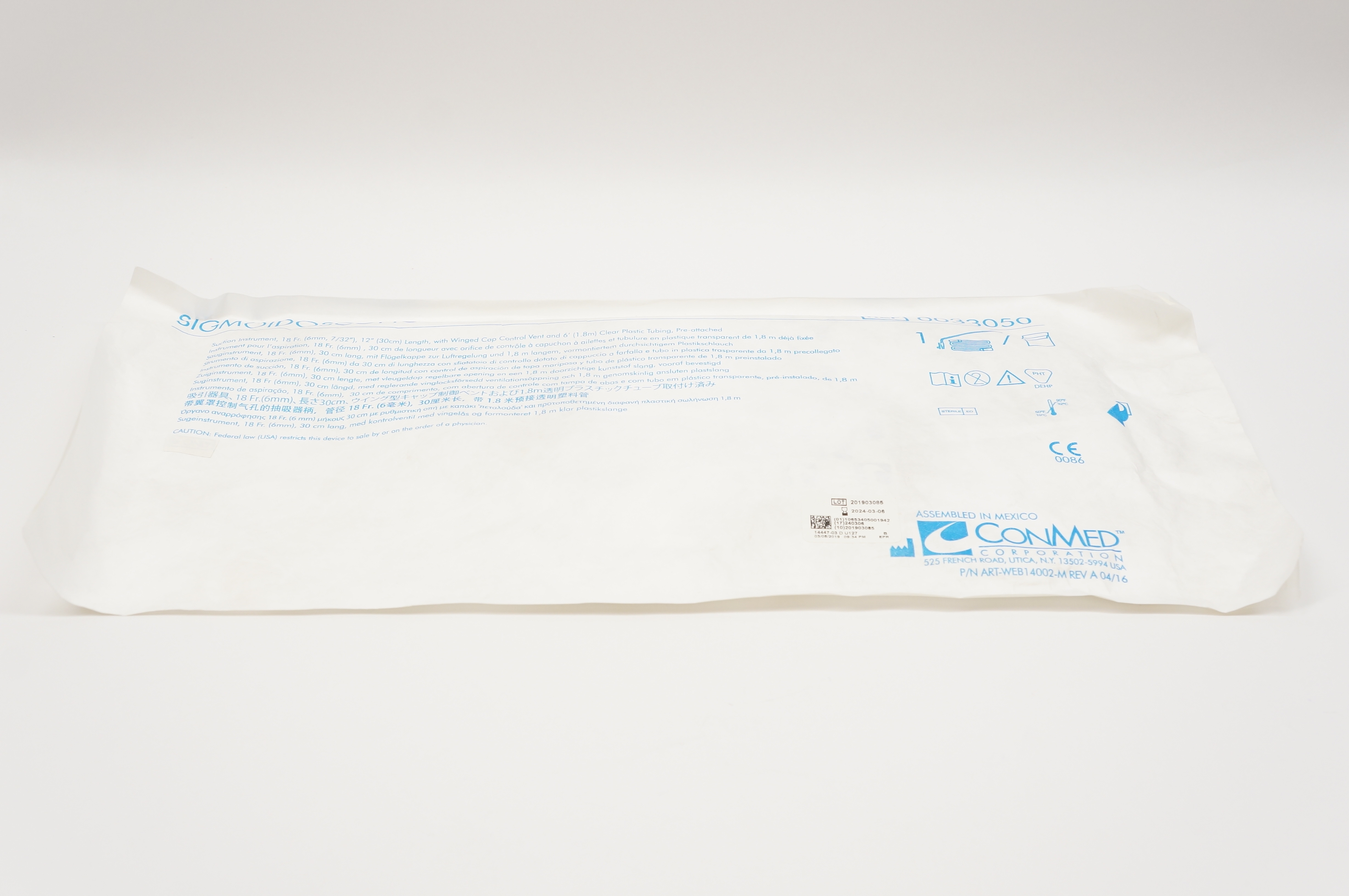ConMed 0033050 SIGMOIDOSCOPIC Suction Instrument, 18Fr. x 12inch