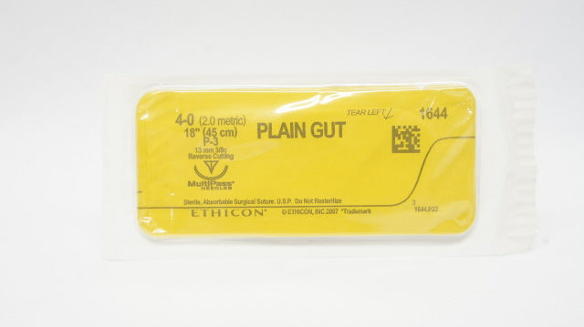 Ethicon 1644 4-0 PLAIN GUT, P-3, 13mm 3/8c Reverse Cutting, 18inch