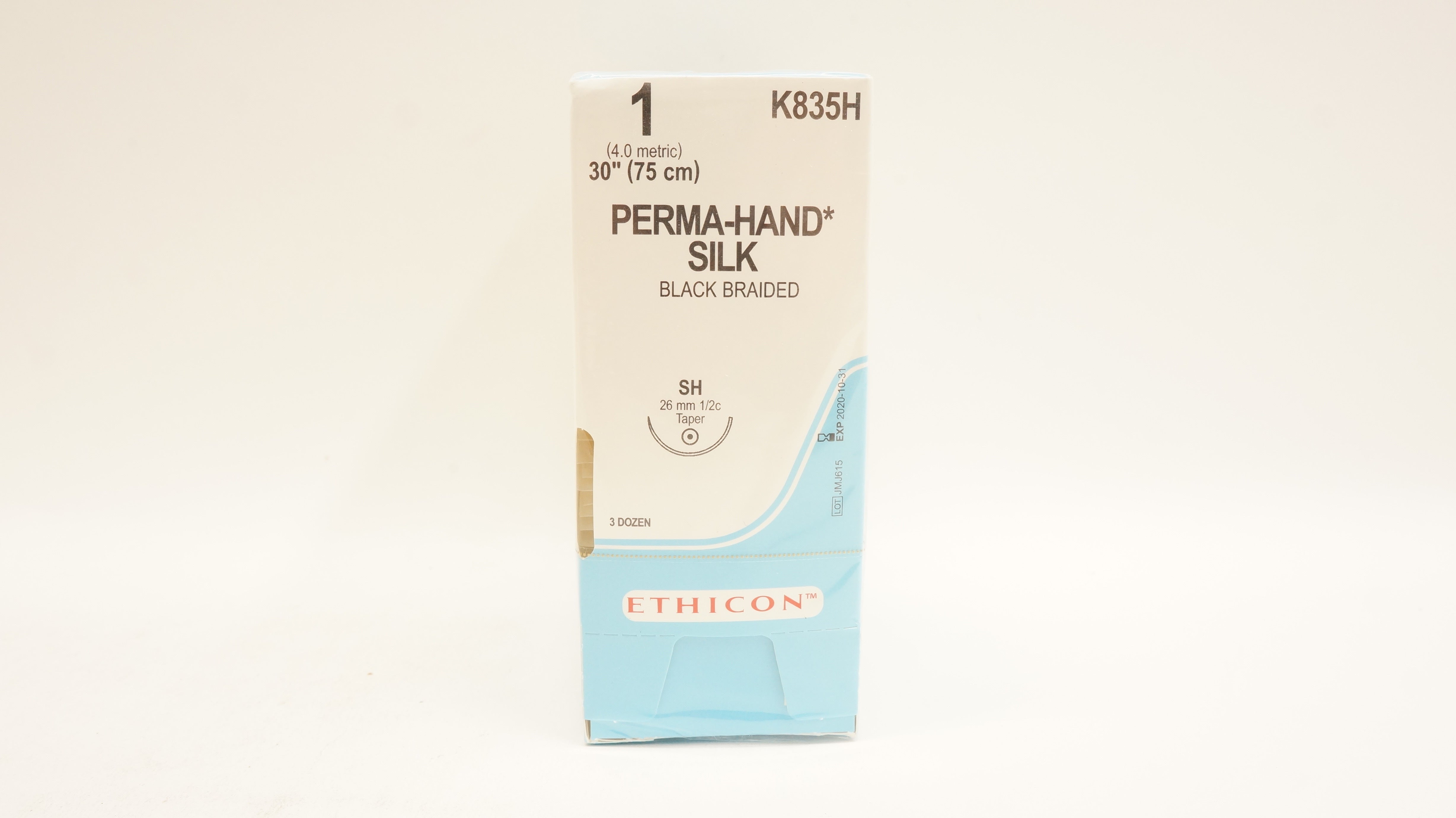 Ethicon K835H 1 Perma-Hand Silk SH 26mm 1/2c Taper, 30inch (x) - Box of 36