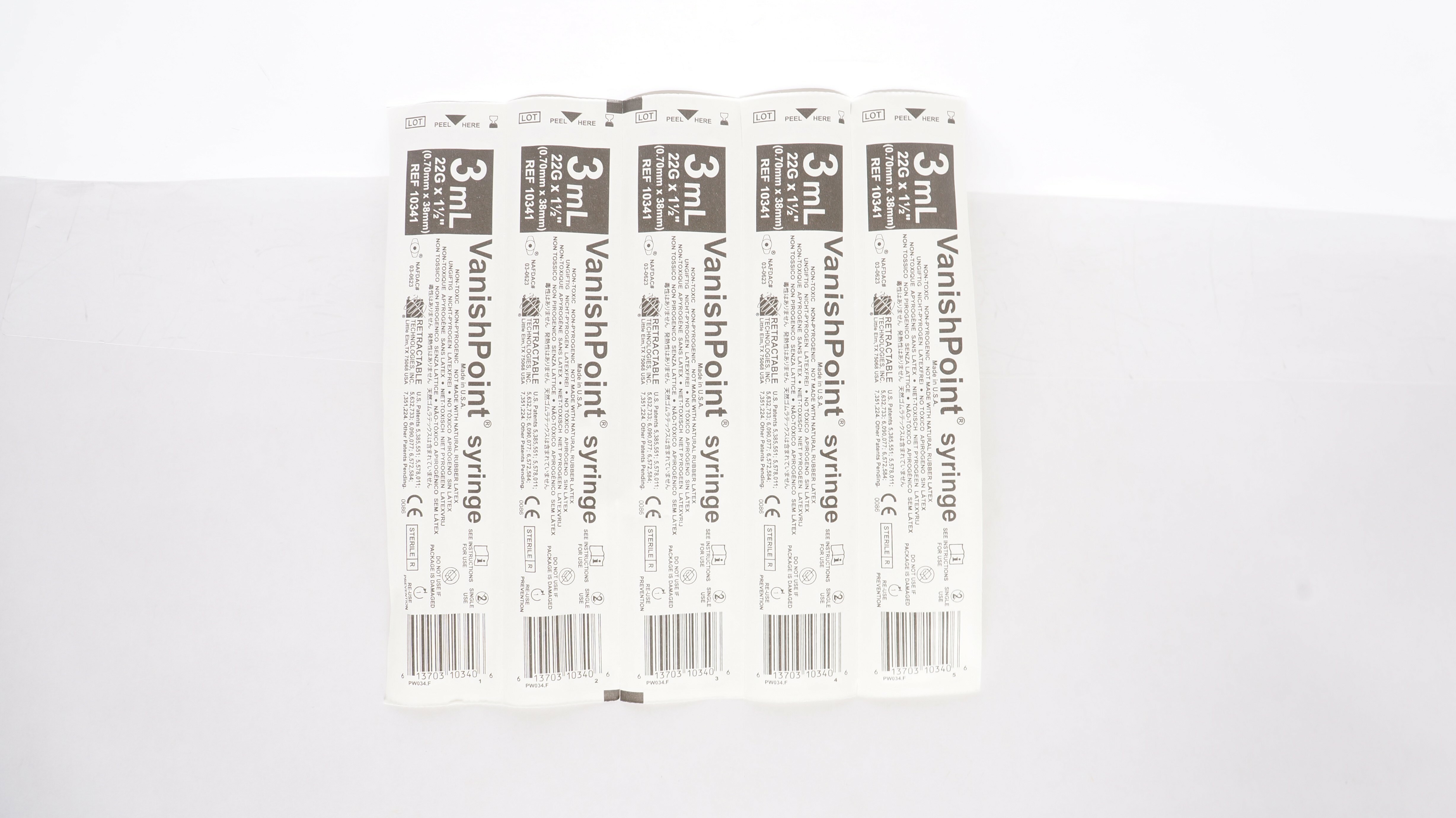 Retractable 10341 VanishPoint Syringe 3ml 22G x 1-1/2inch - Pack of 5