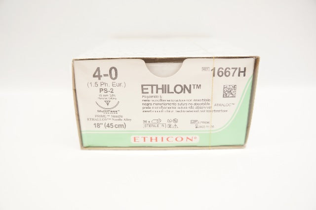 Ethicon 1667H 4-0 ETHILON PS-2 19mm 3/8c 18inch - Box of 36 (x)