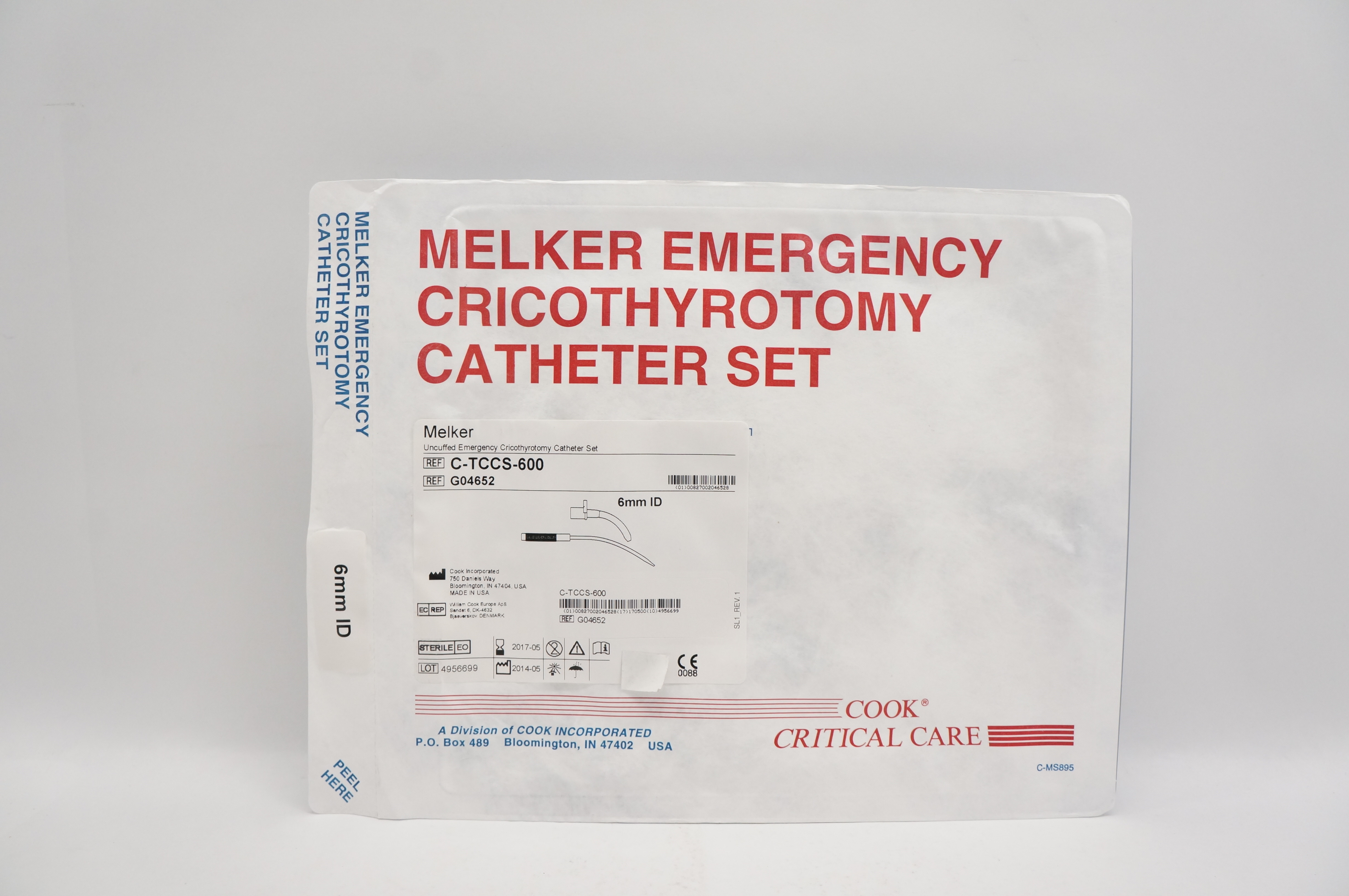 Cook Medical G04652 Melker Uncuffed Emergency Cricothyrotomy Cath. Set 6mm ID(x)