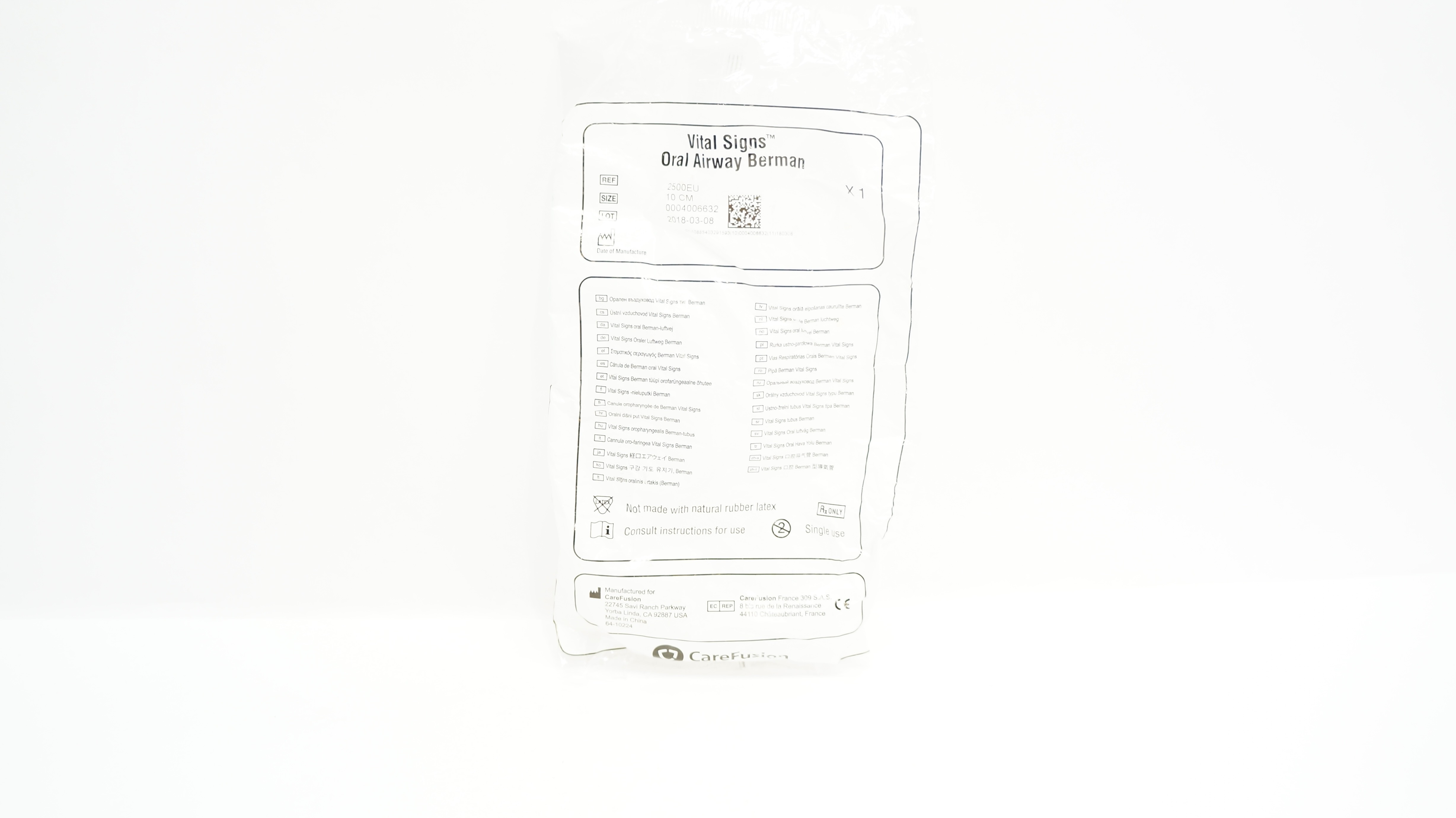 CareFusion 2500EU Vital Signs Oral Airway Berman 10cm