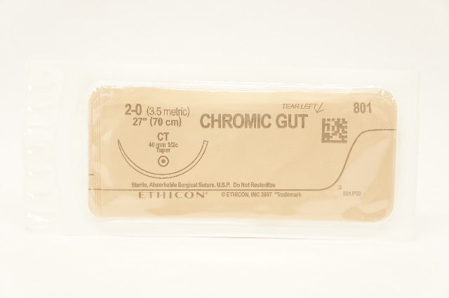 Ethicon 801 2-0 Chromic Gut CT 40mm 1/2c Taper, 27inch