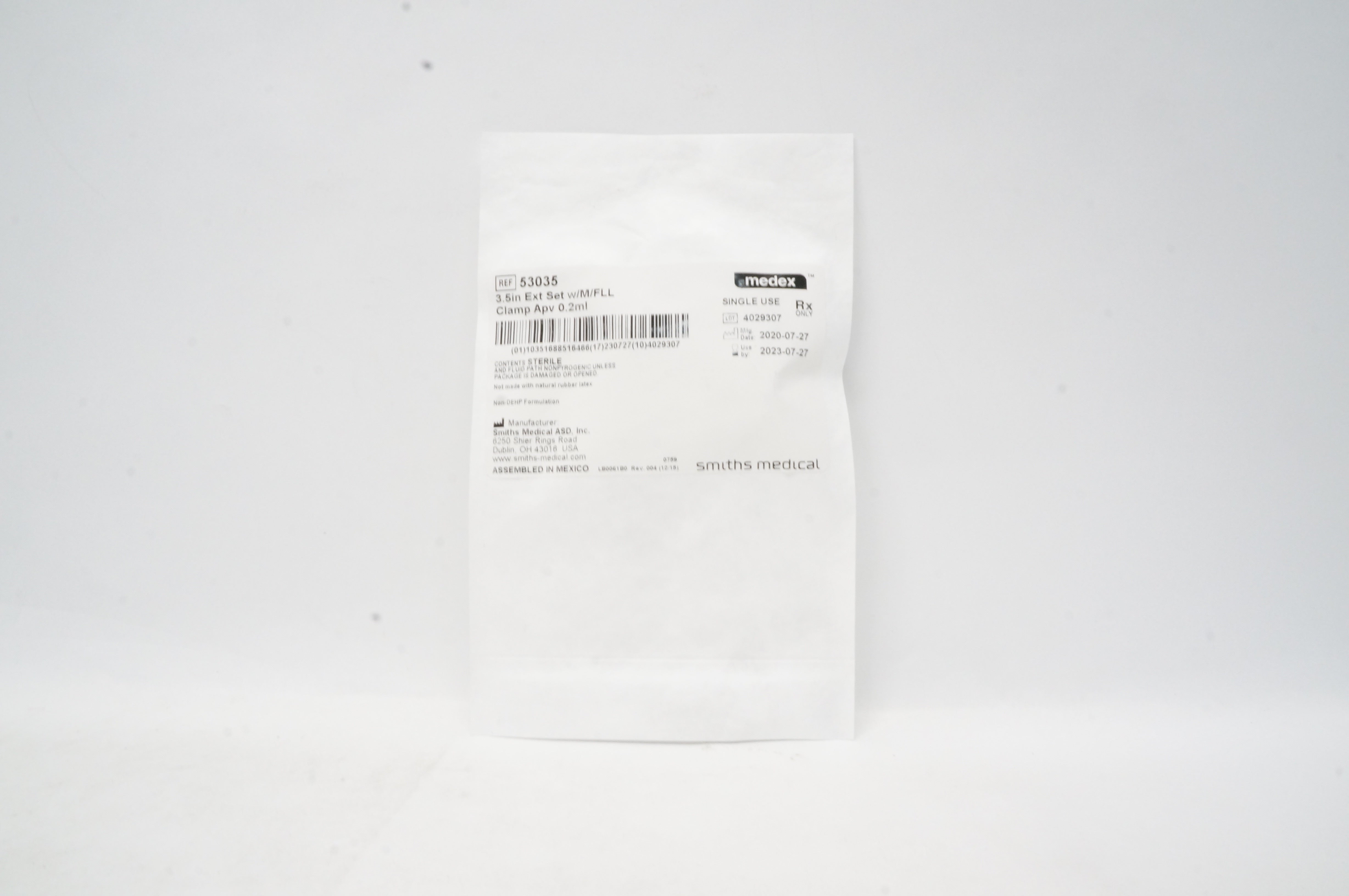 Smith Medical 53035 Medex 3.5 inch Ext Set x/M/FLL Clamp Apv 0.2 ml