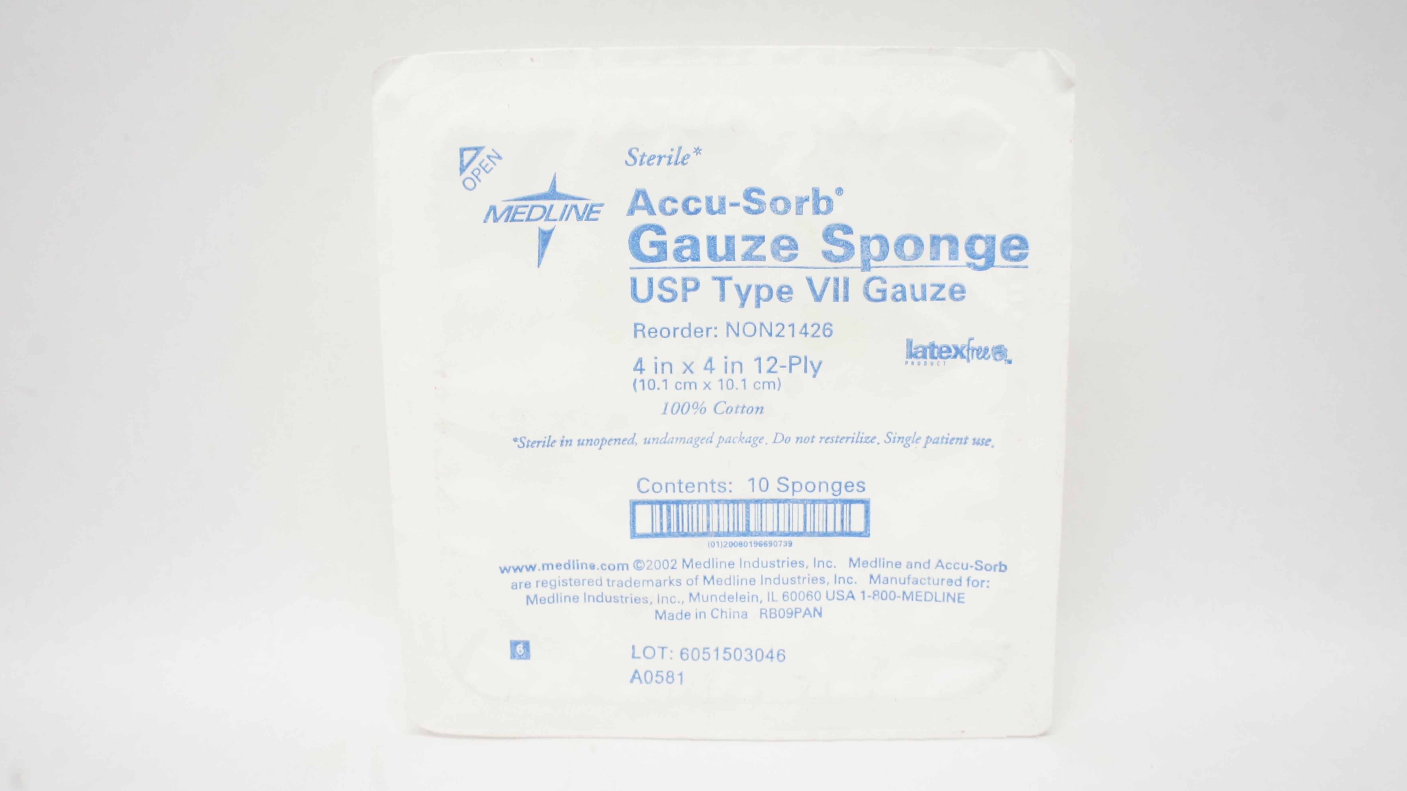 Medline NON21426 ACCU-SORB Gauze Sponges 12-Ply, 4 x 4 inch - Pack of 10