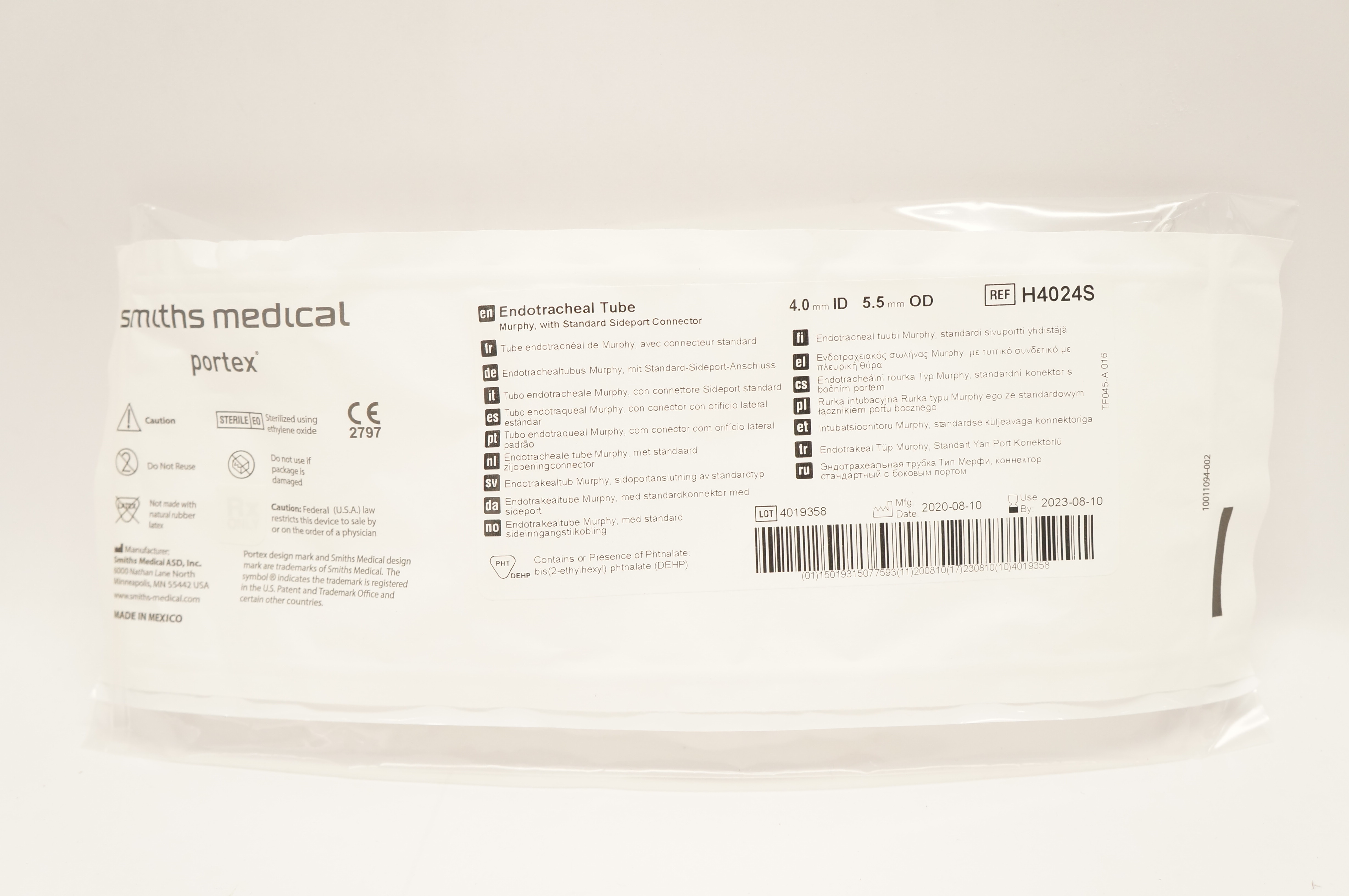 Smiths Medical H4024S Portex Endotracheal Tube 4.0mm I.D. x 5.5mm O.D.