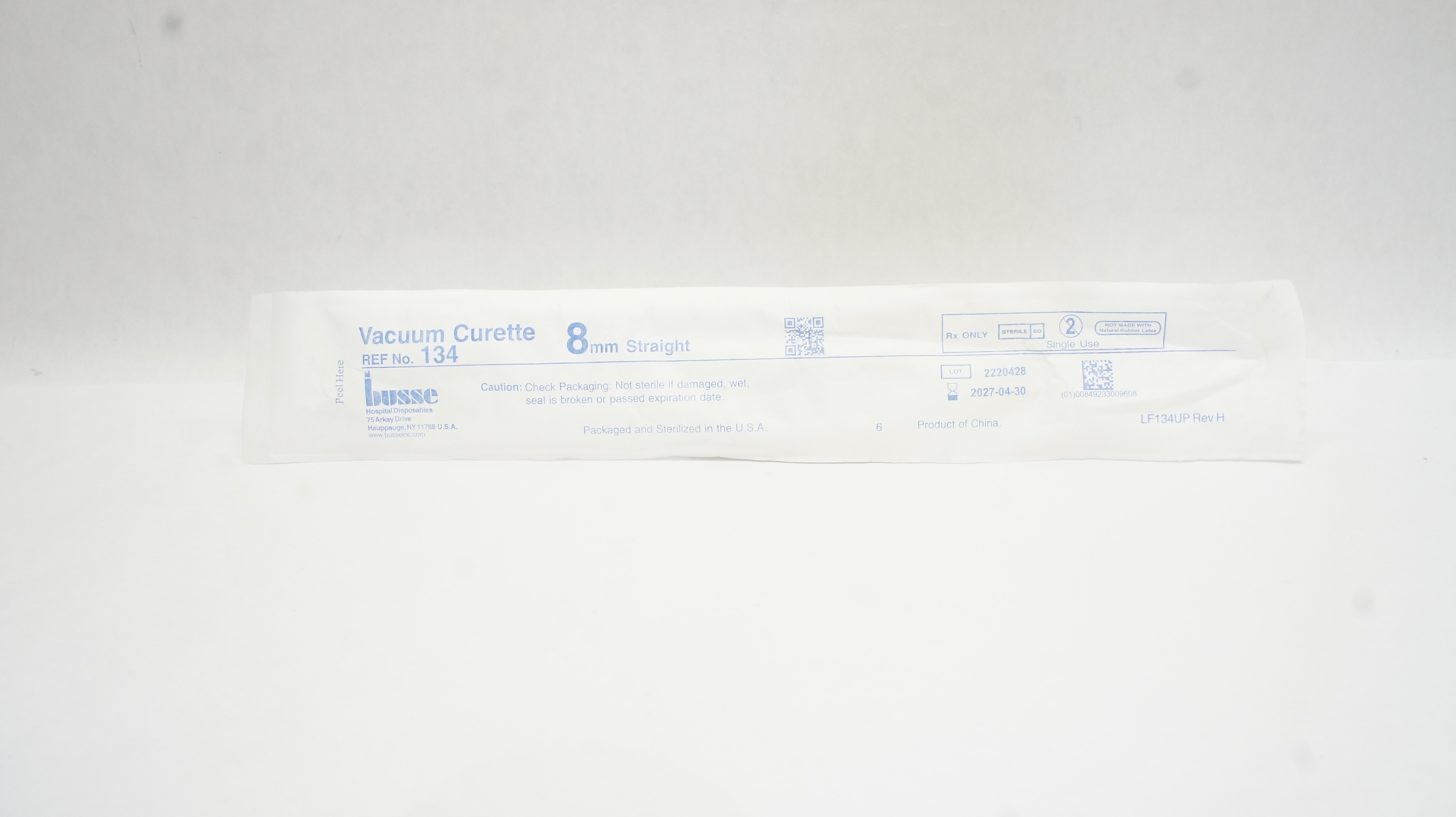 Busse 134 Sterile Vacuum Curette 8mm Straight