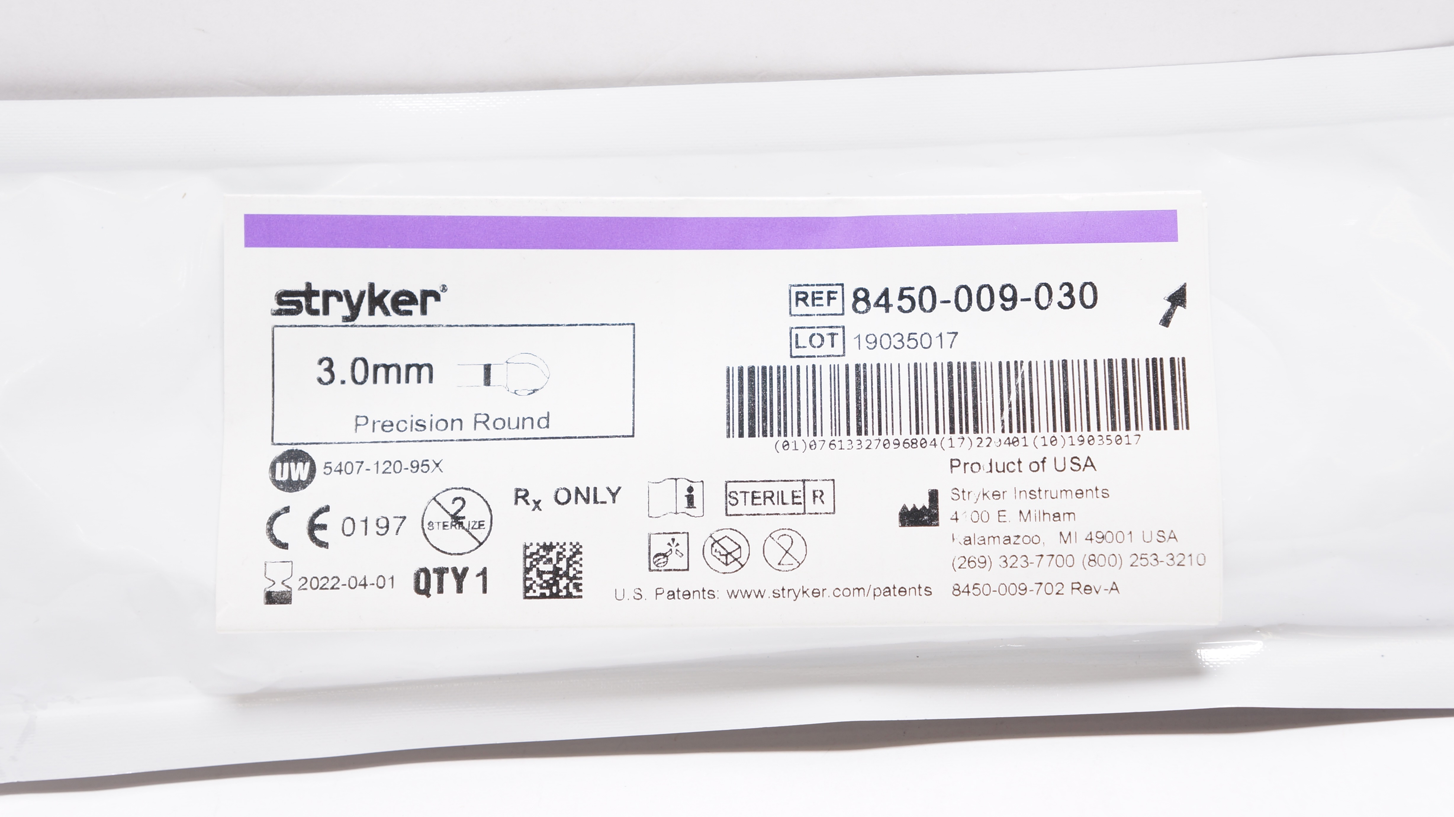 Stryker 8450-009-030 Precision Round Bur 3.0mm (x)
