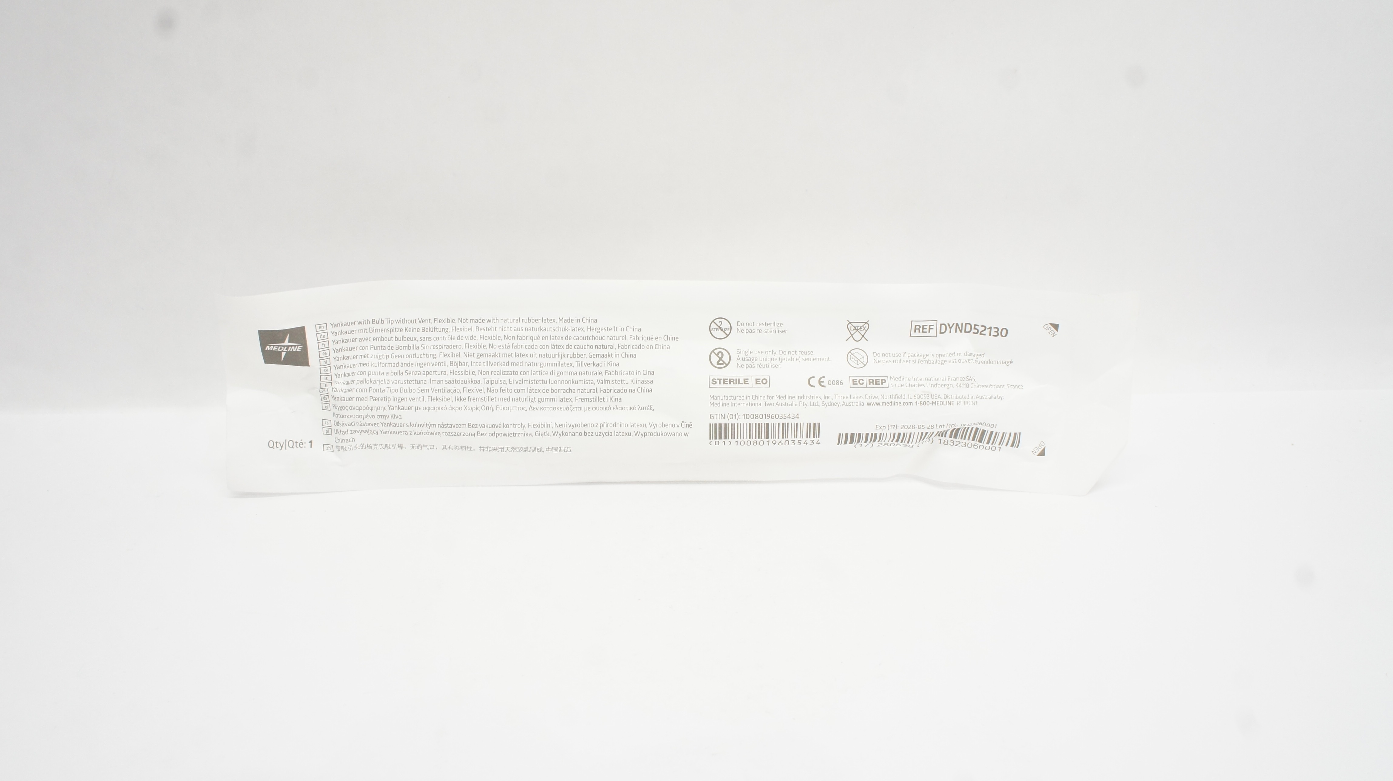 Medline DYND52130 Yankauer With Bulb Tip Without Vent Flexible
