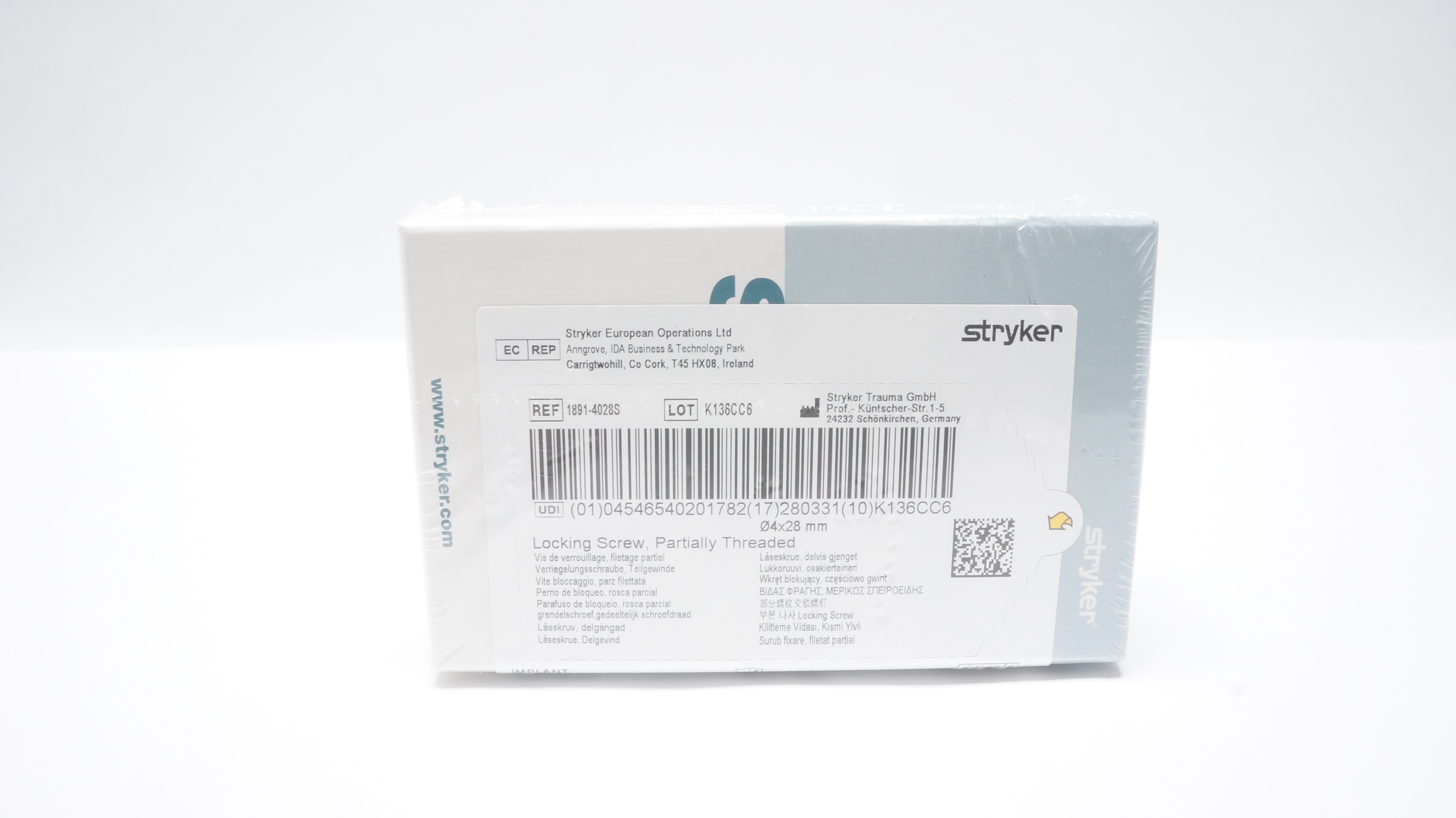 Stryker 1891-4028S Locking Screw, Partially Threaded 4x28mm