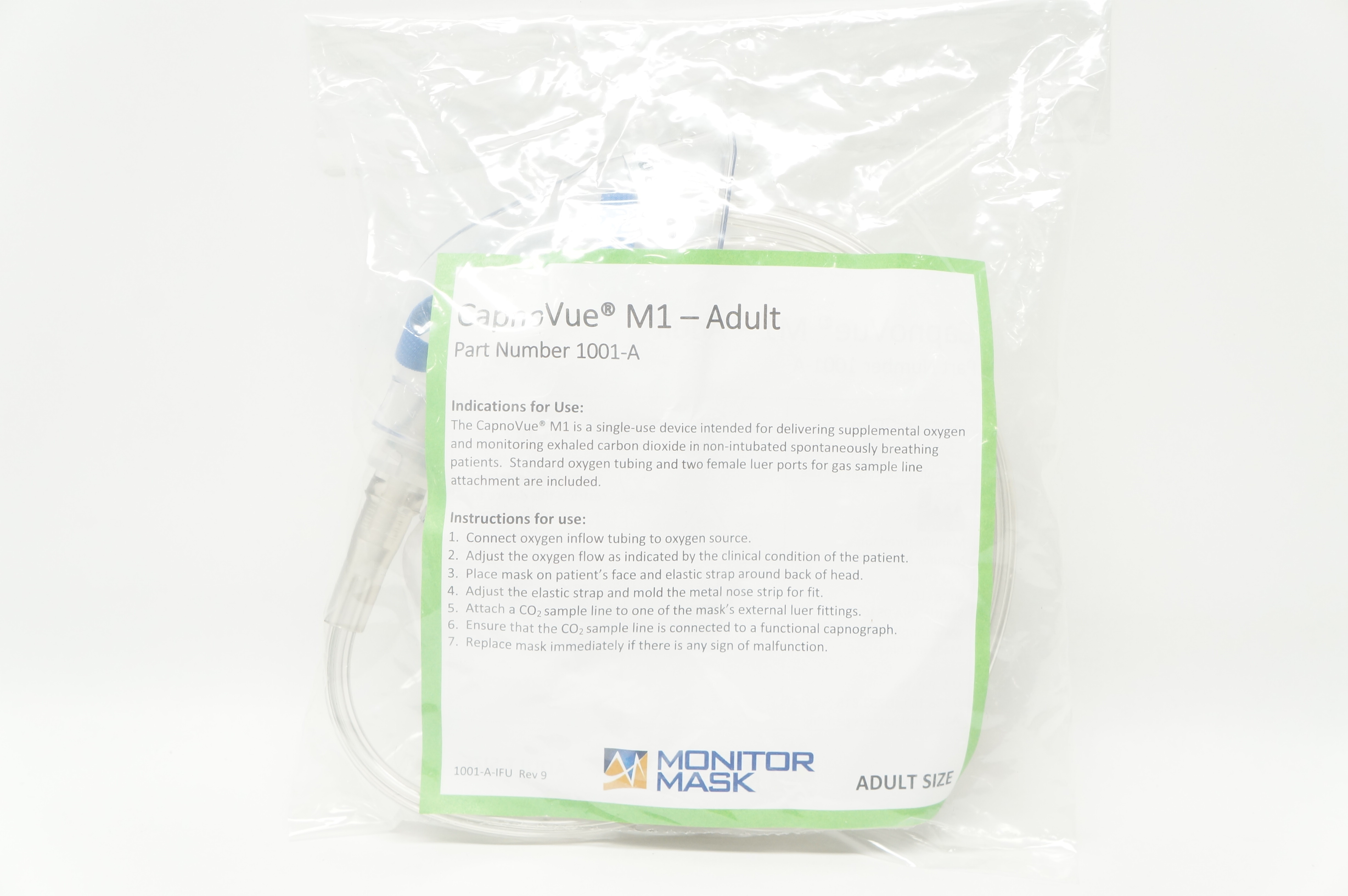Salter Labs 1001-A CapnoVue Monitor Mask, Face Mask M1, Adult