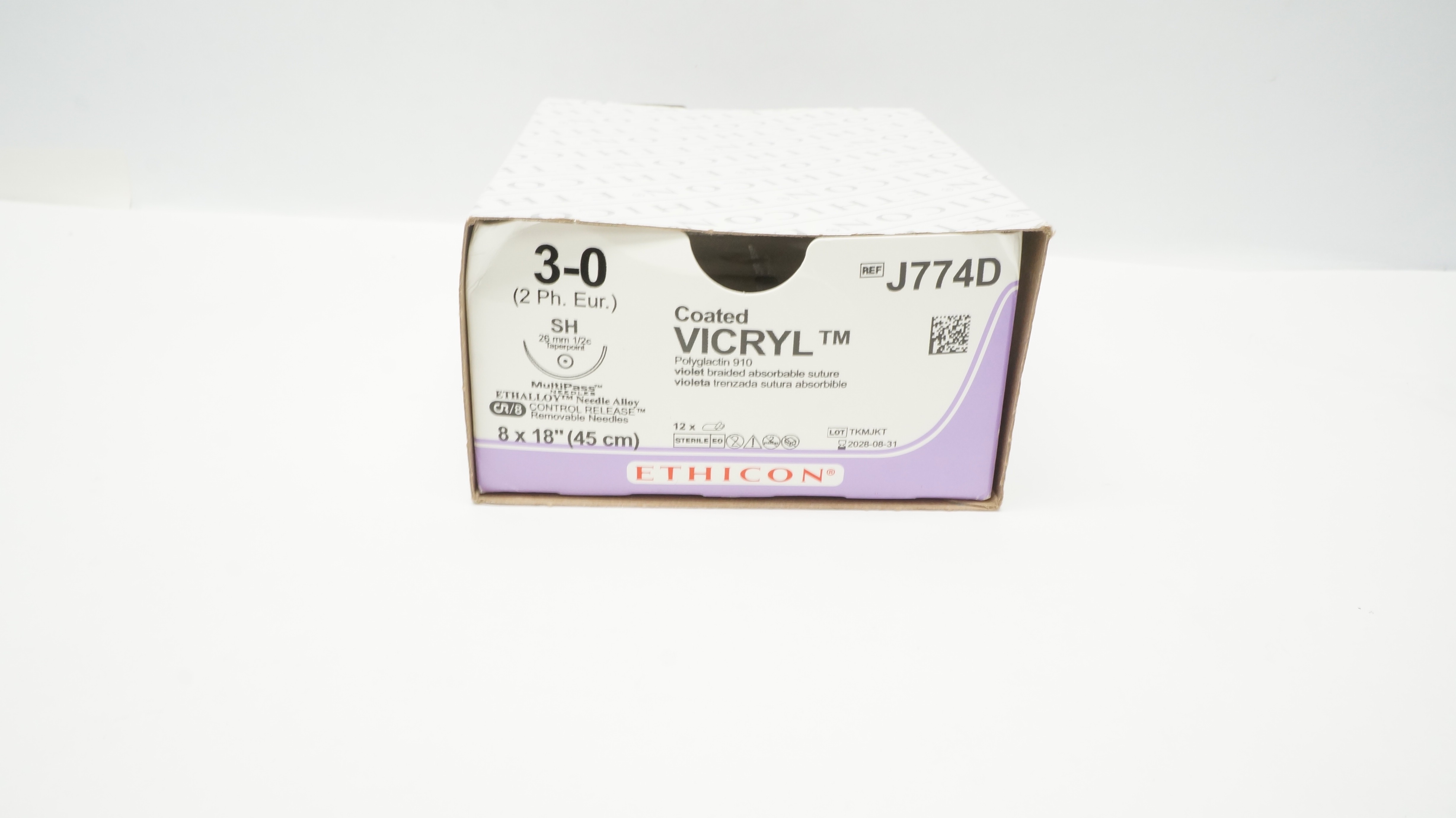 Ethicon J774D 3-0 Coated VICRYL SH 26mm 1/2c Taper 18 in CR/8  - Box of 7