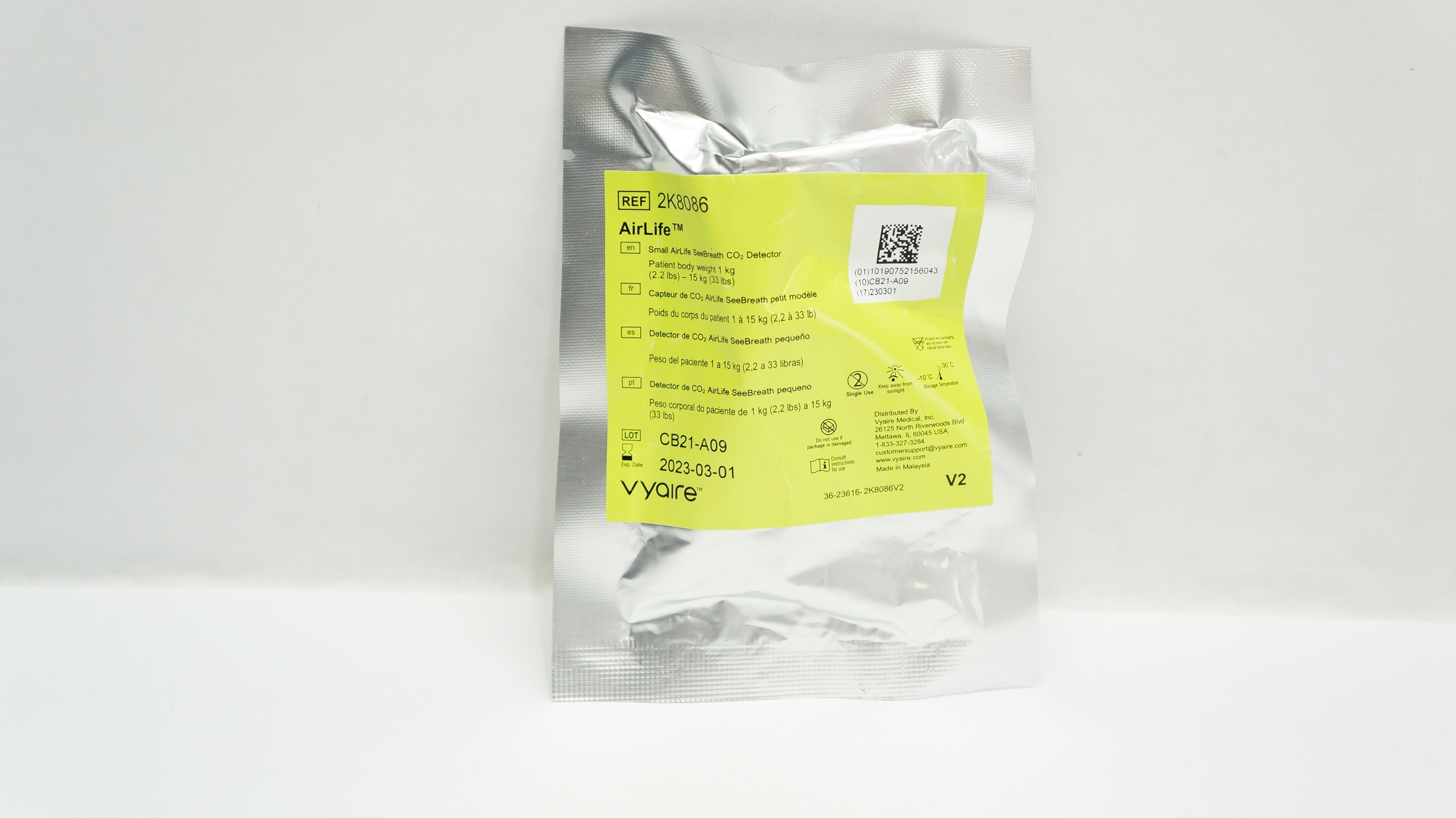 Vyaire 2K8086 AirLife Small SeeBreath CO2 Detector 2.2-33 lbs (x)