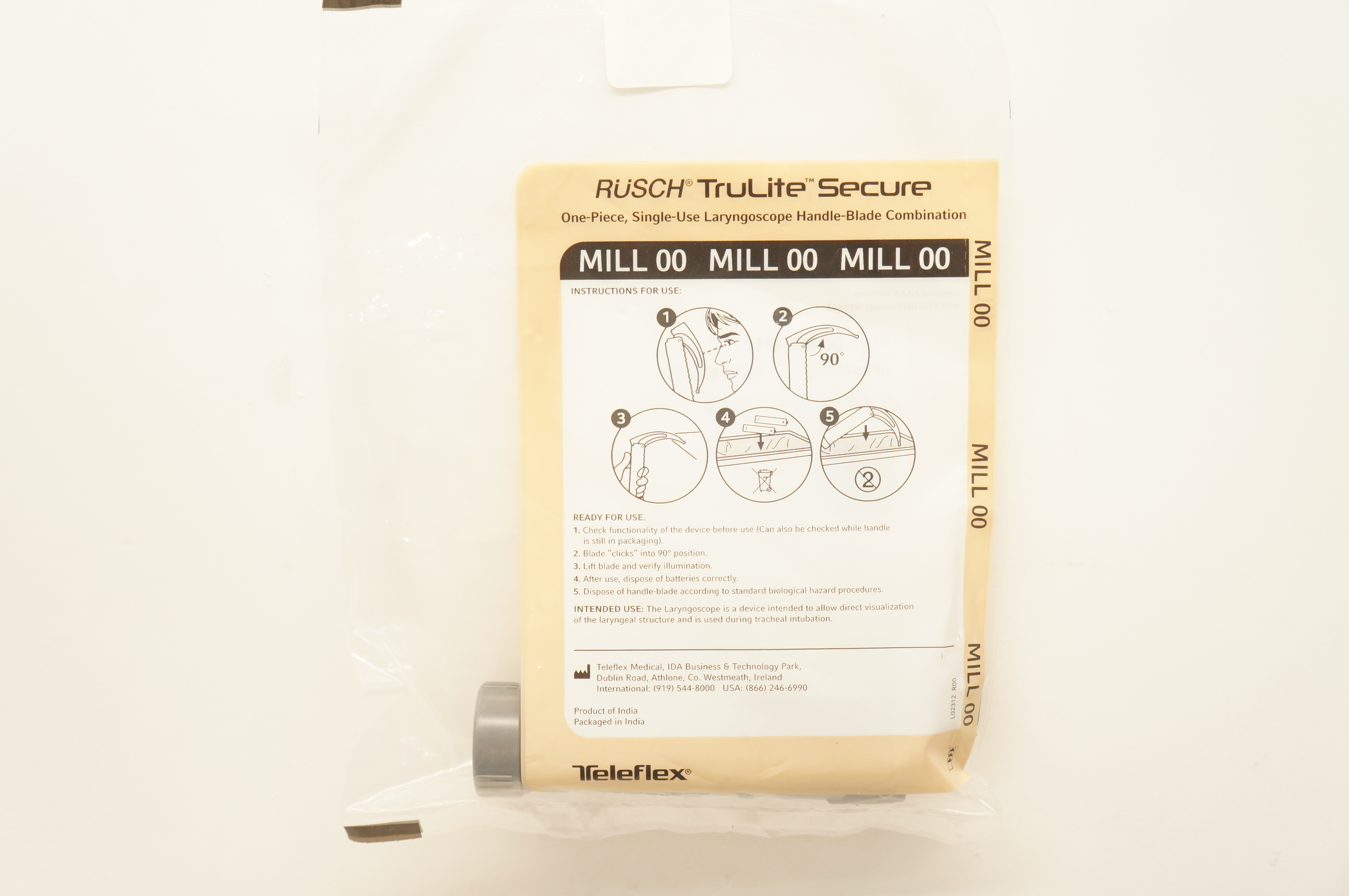 Teleflex 004670010 Rusch TruLite Secure Laryngoscope Handle-Blade MILL 00 (x)