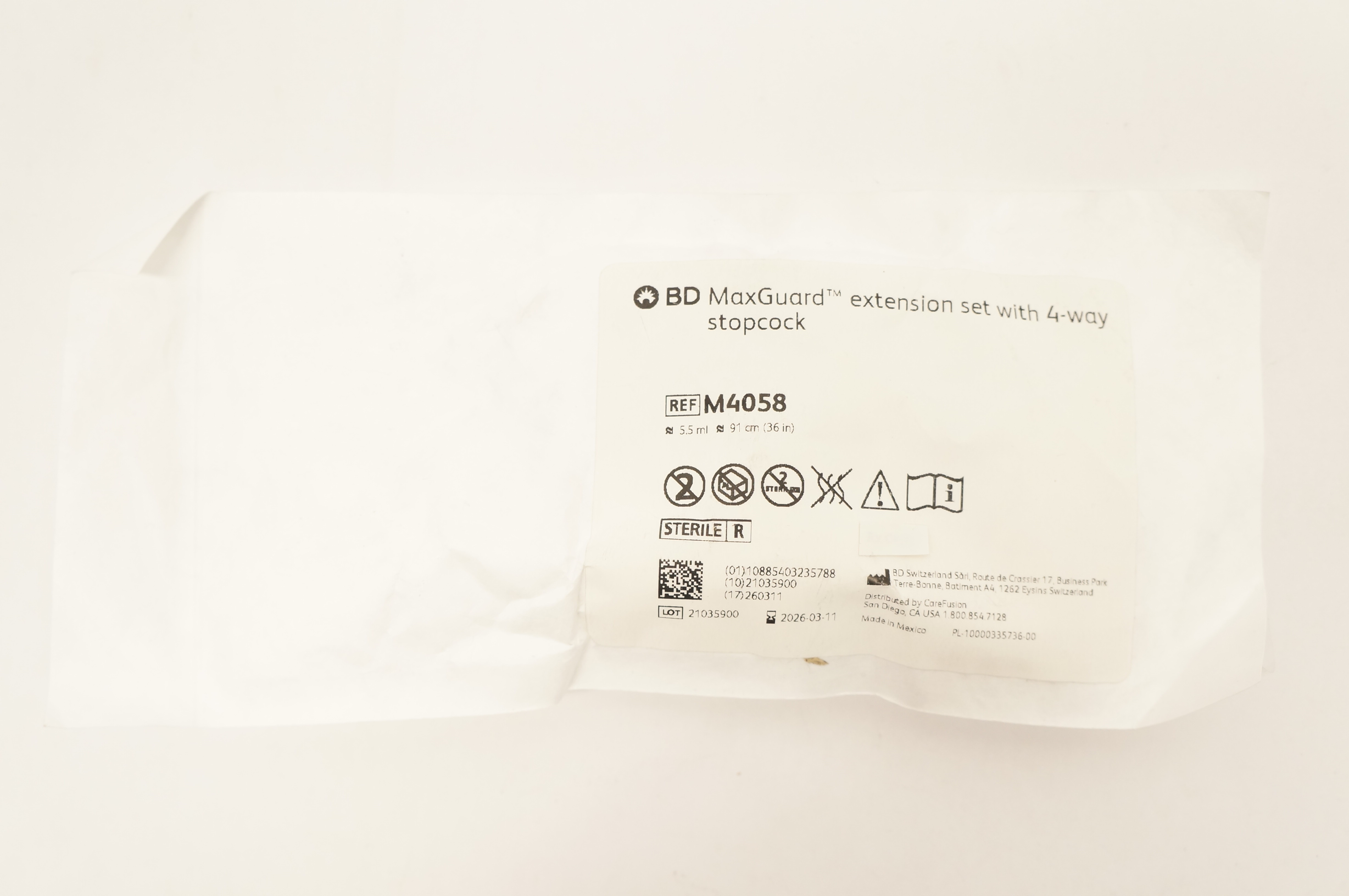 BD M4058 MaxGuard Extension Set with 4-Way Stopcock 36inch x 5.5ml